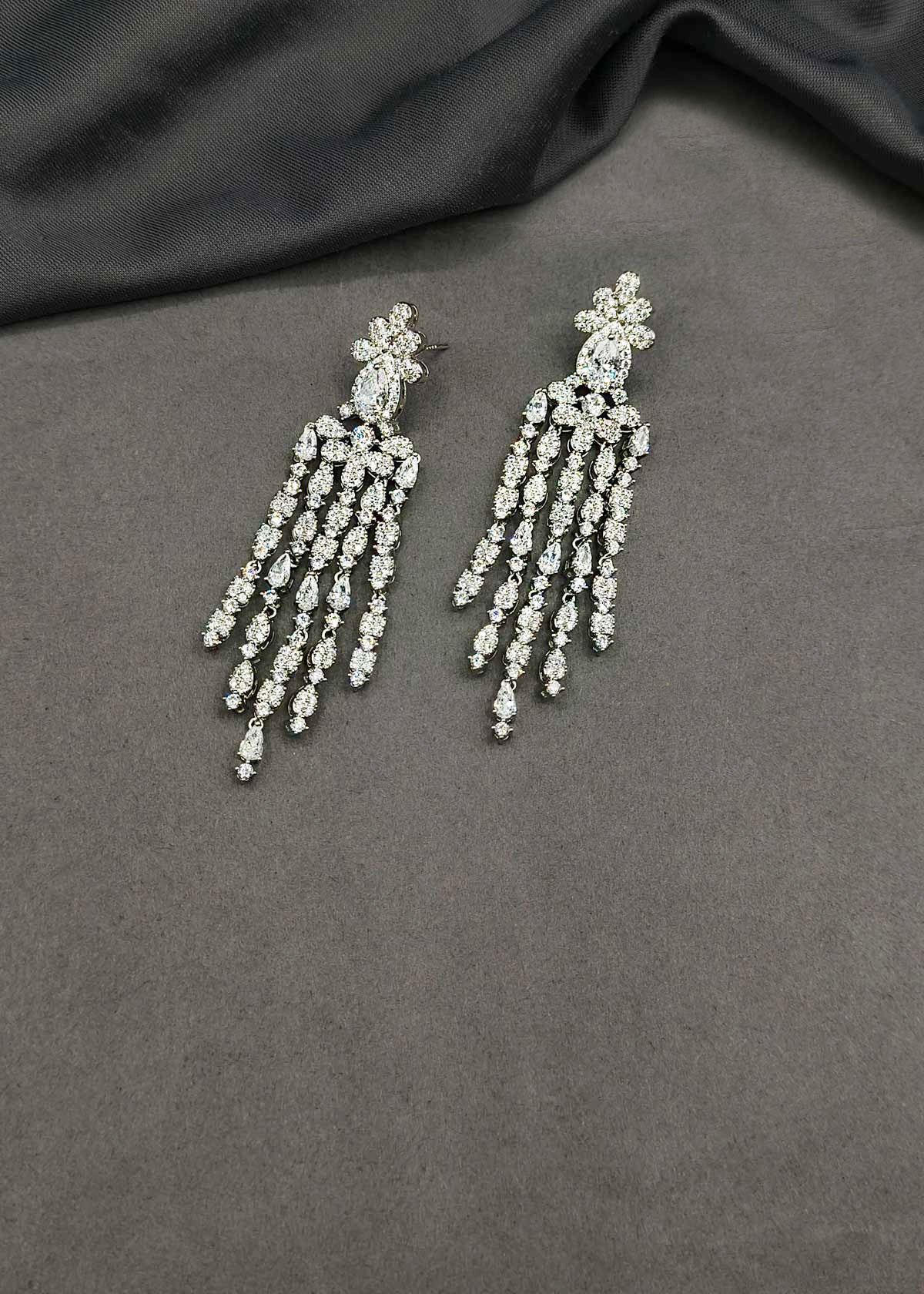Modern Silver Plated Cubic Zircon Tear Drop Long Earrings