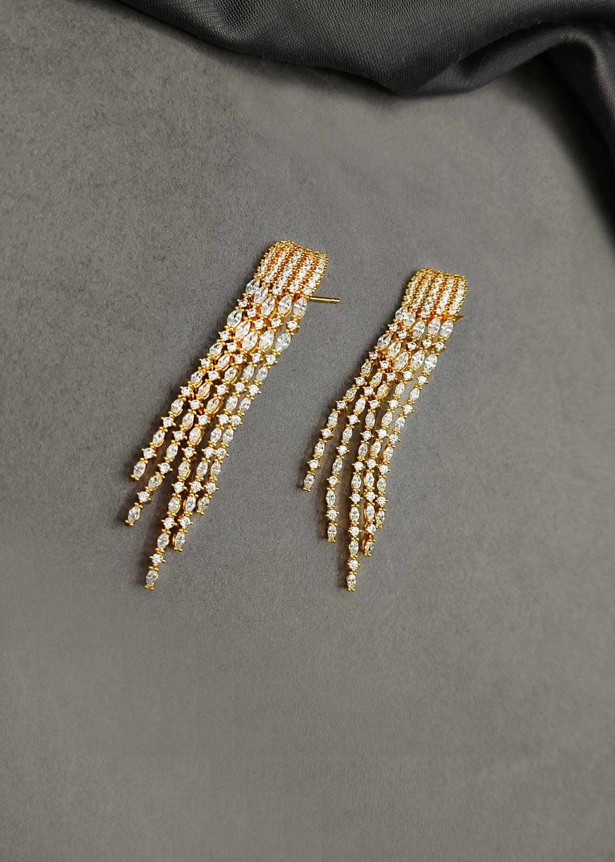 Multi Strand Marquise Diamond Gold Plated Long Earrings