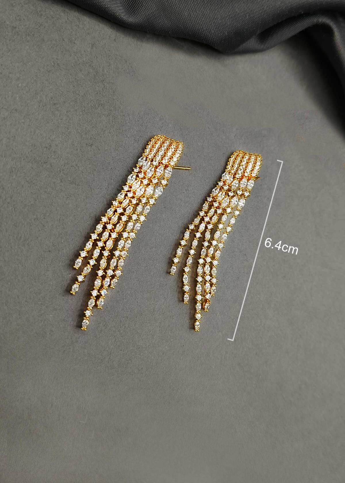 Multi Strand Marquise Diamond Gold Plated Long Earrings