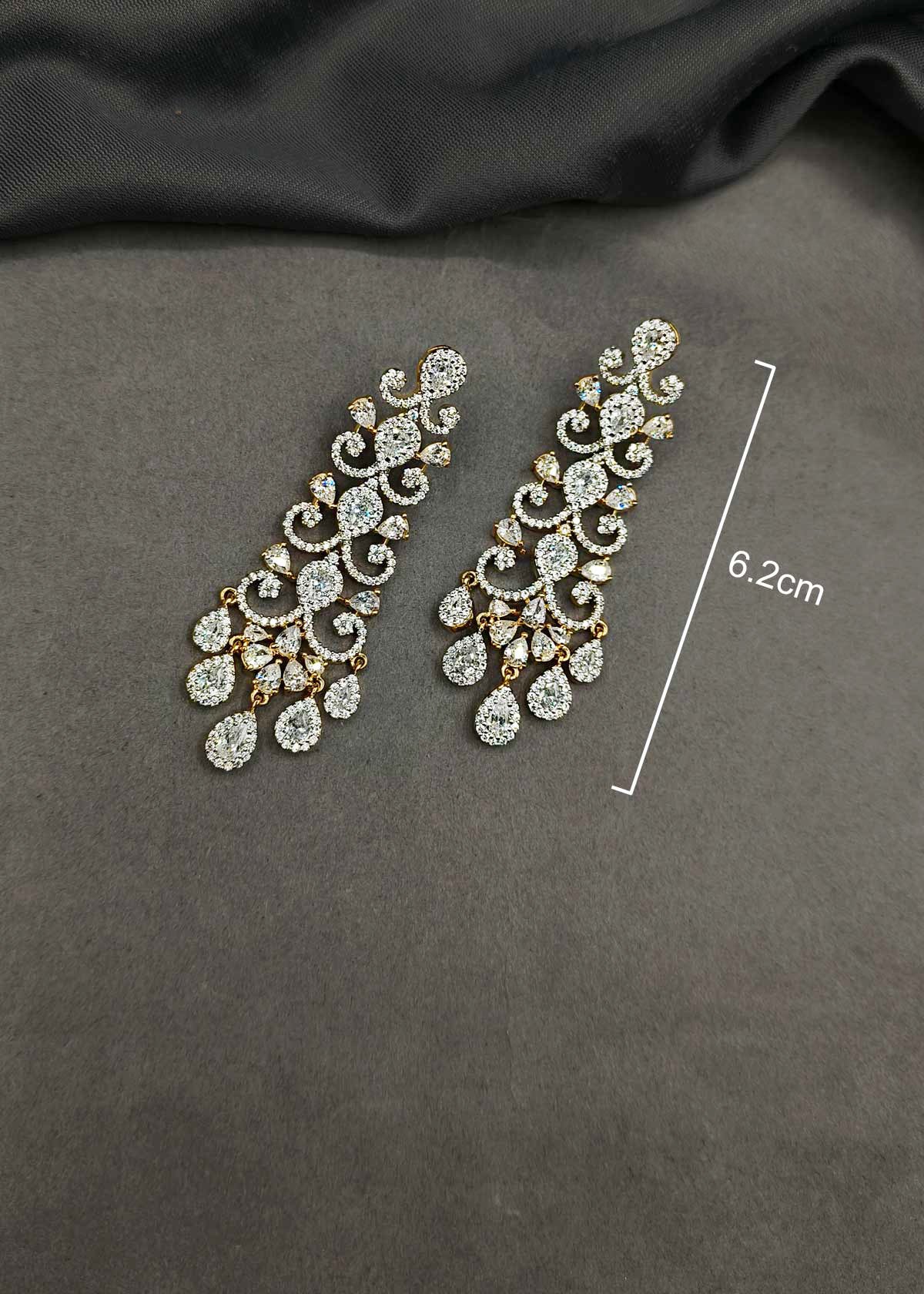 Sparkling Gold And Silver Plated Tear Drop Cubic Zircon Long Earrings