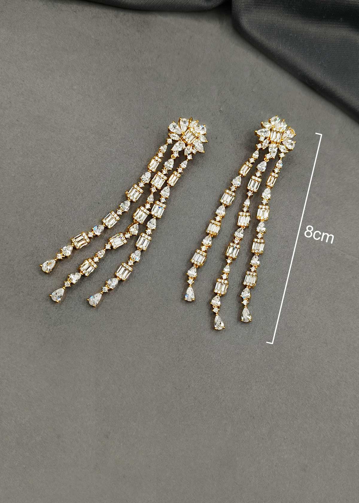 Glamorous Gold Plated Marquise And Cubic Zircon Triple Drop Statement Long Earrings