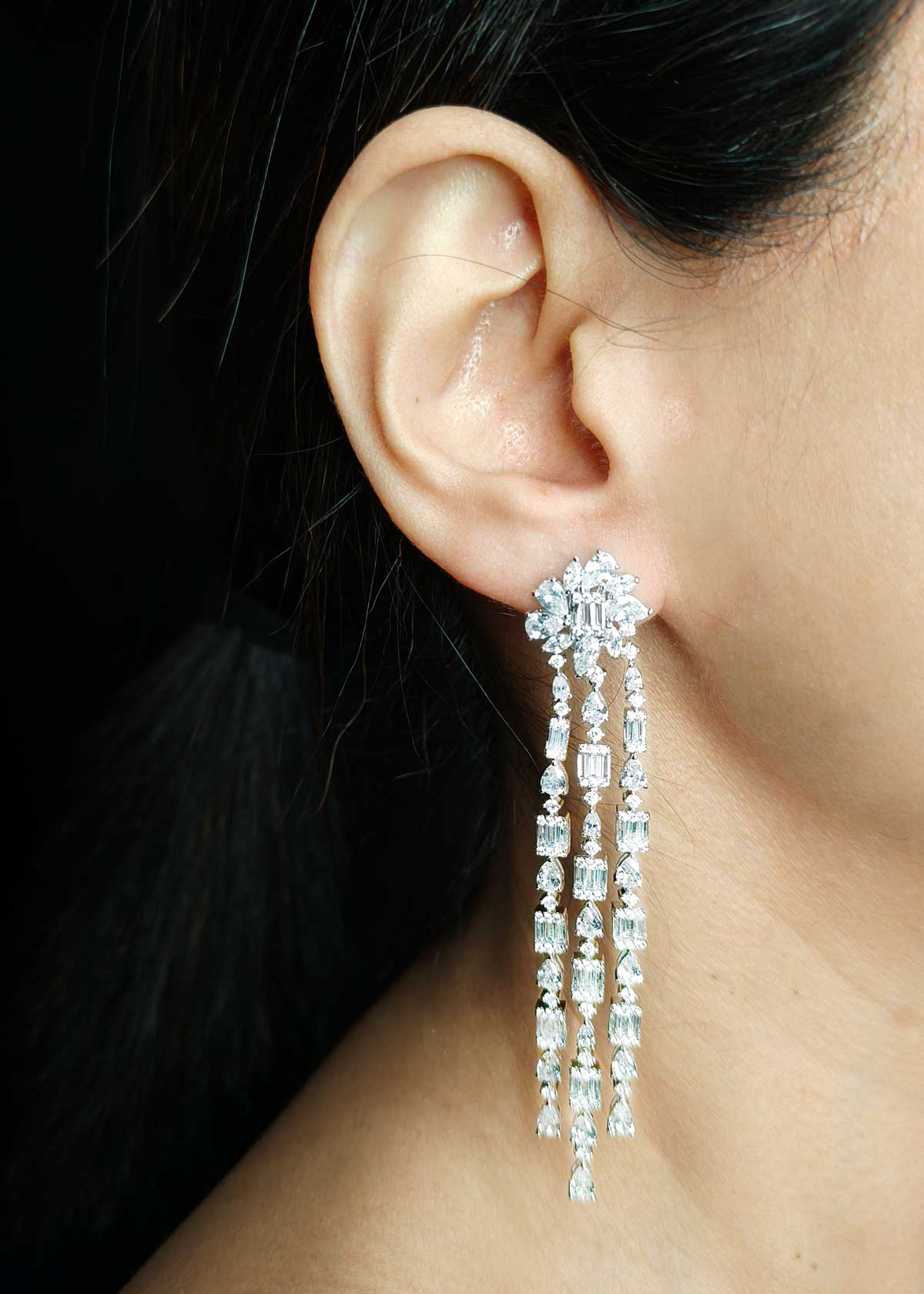 Glamorous Gold Plated Marquise And Cubic Zircon Triple Drop Statement Long Earrings