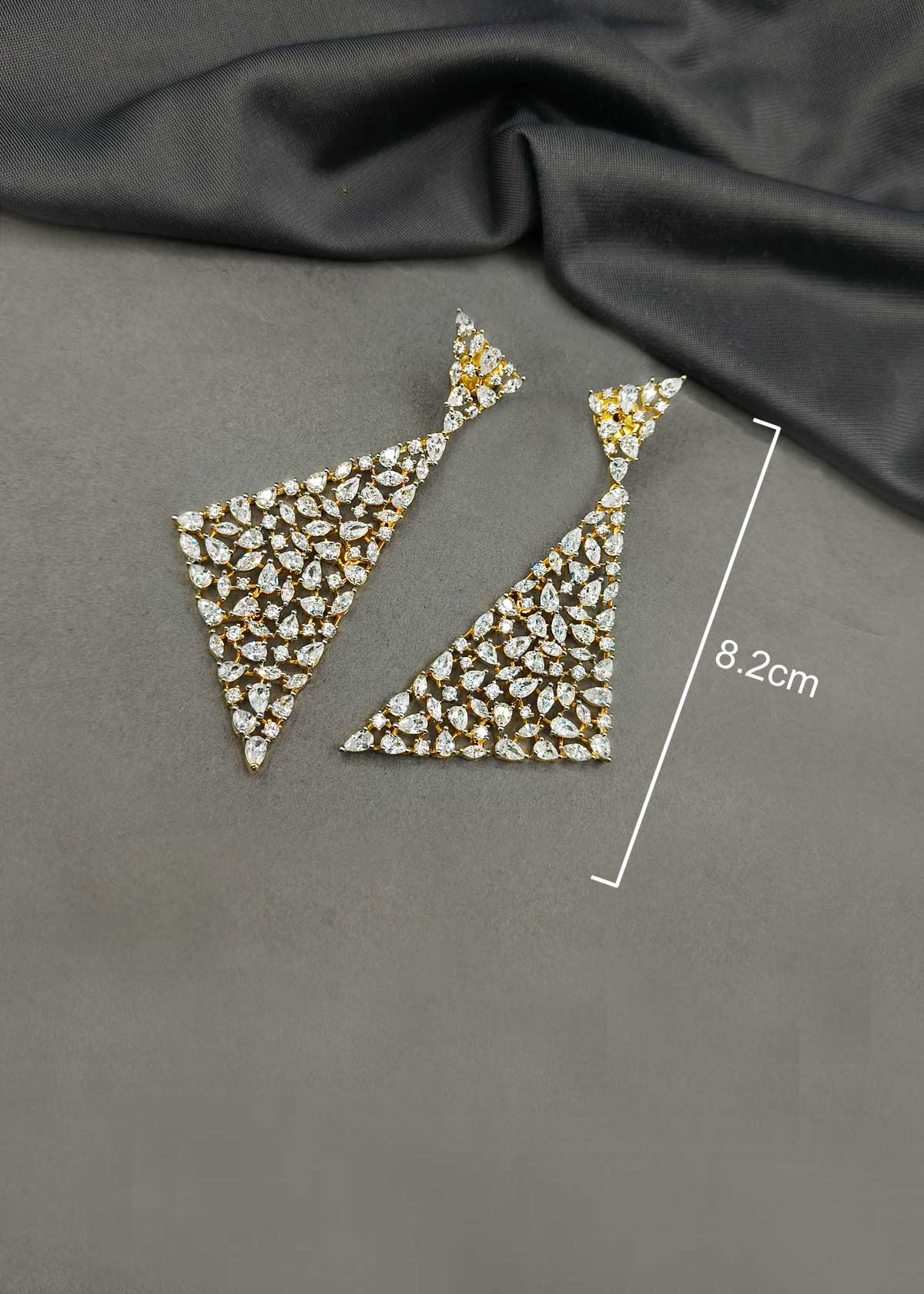 Geometric Dual Tone Marquise Diamond Cubic Zircon Triangle Statement Long Earrings