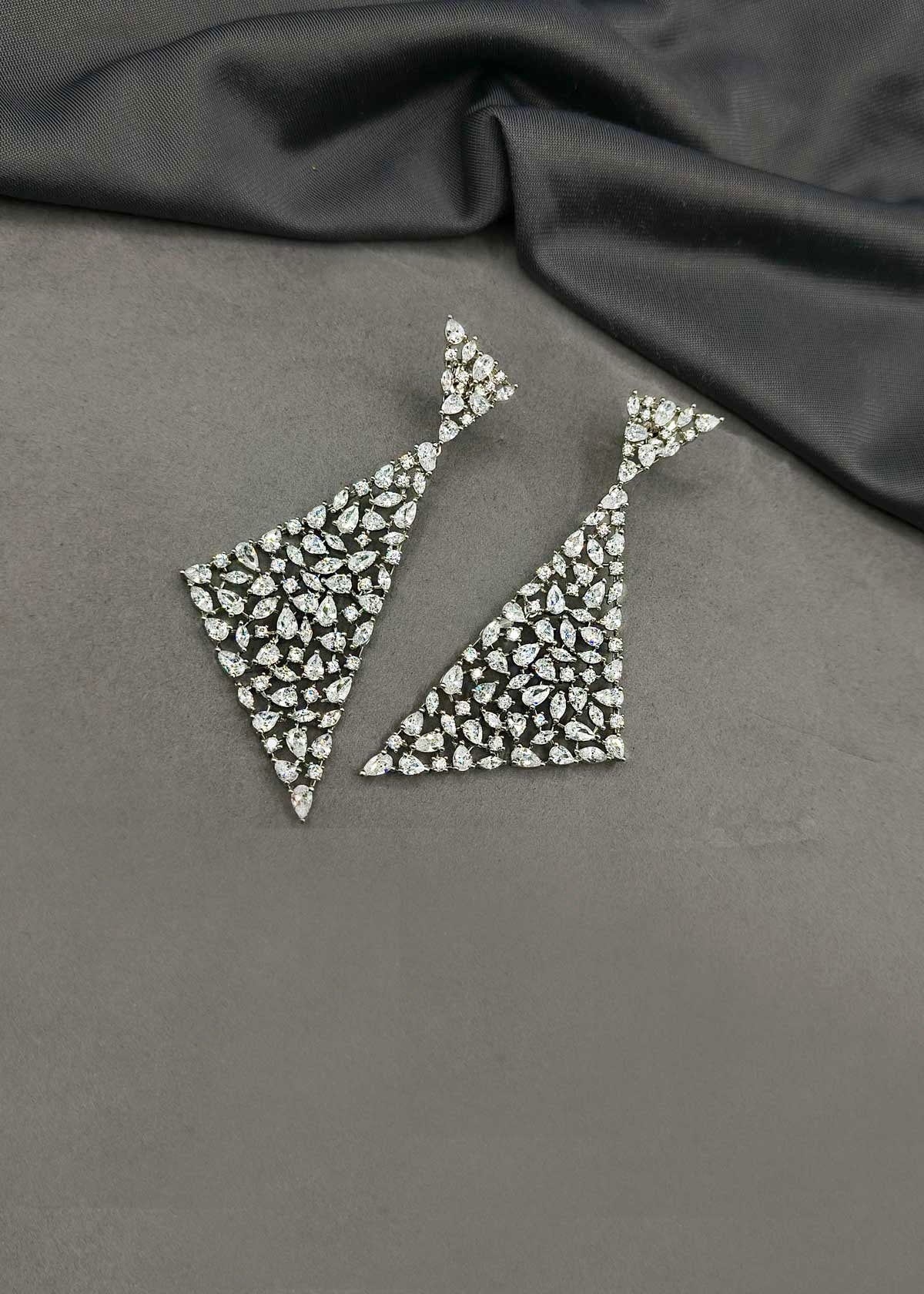 Geometric Dual Tone Marquise Diamond Cubic Zircon Triangle Statement Long Earrings