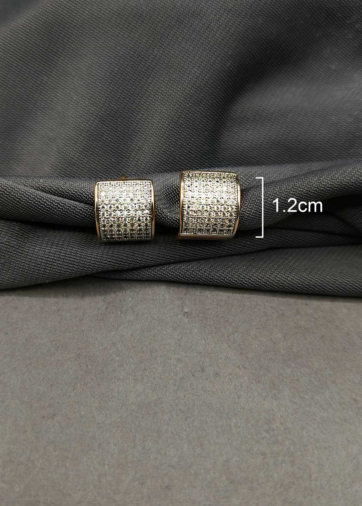 Dual Tone Cubic Zircon Pave Set Rectangular Small Bali Earrings For Women