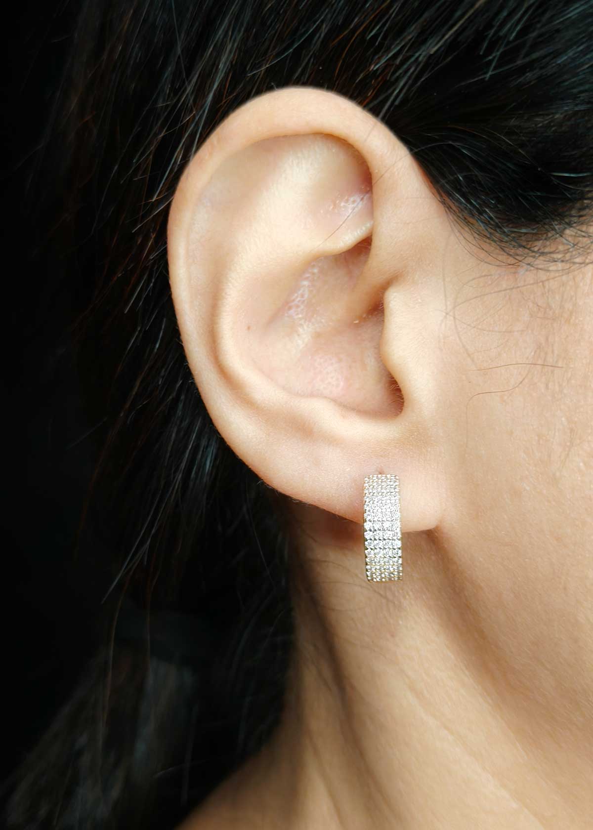 Sparkling Micro Pave Gold Plated Triple Row Cubic Zircon Bali Earrings For Women