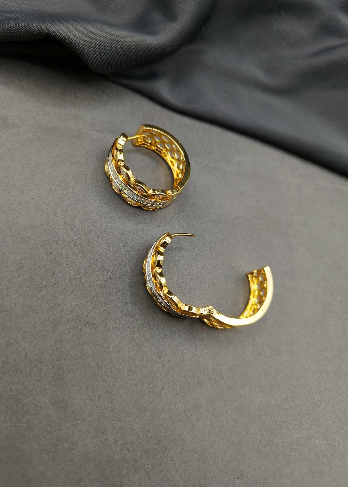 Elite Two Tone Marquise Cut Cubic Zircon Bali Earrings For Women