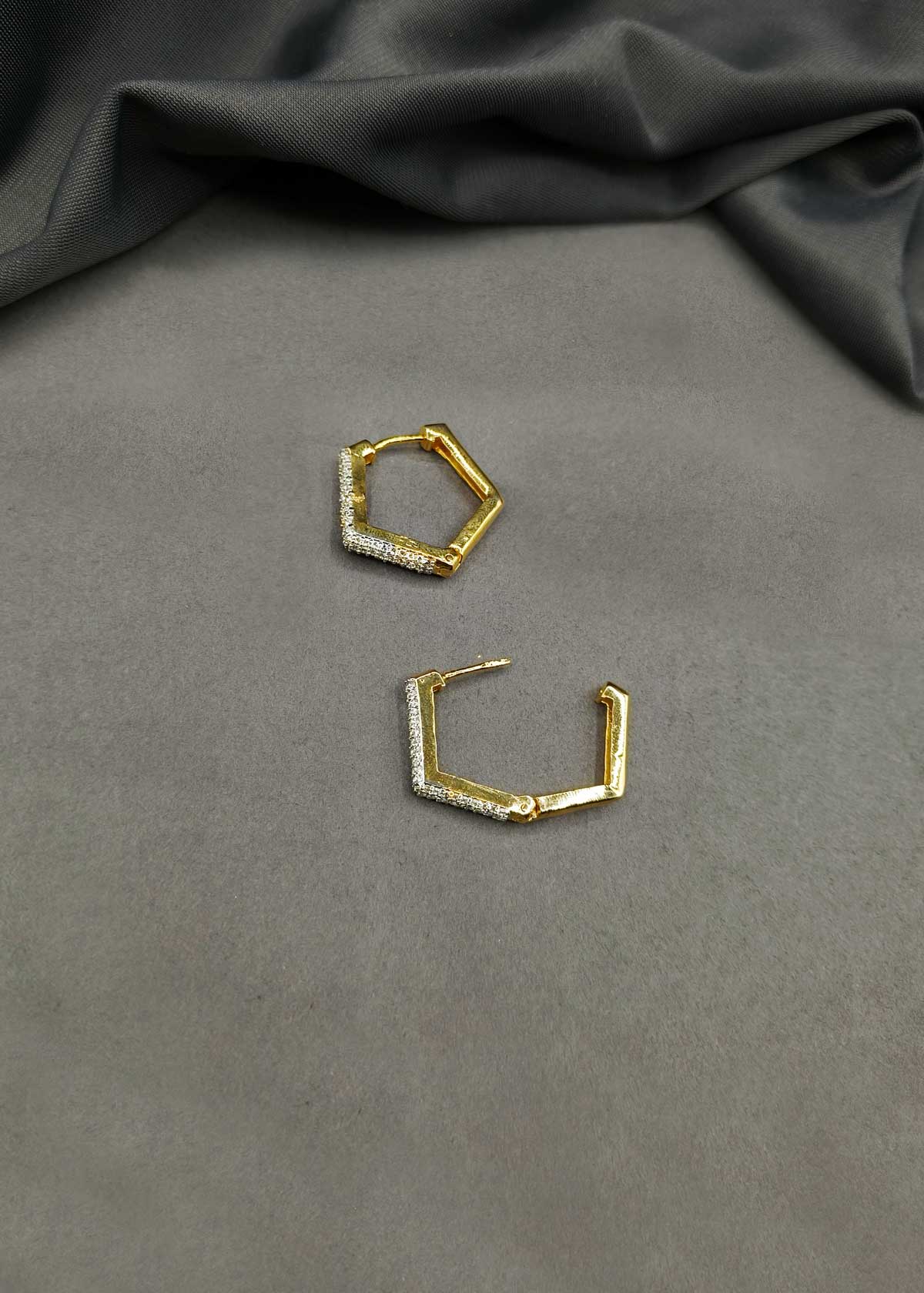 Geometric Micro Pave Diamond Gold And Silver Plated Bali Earrings For Women