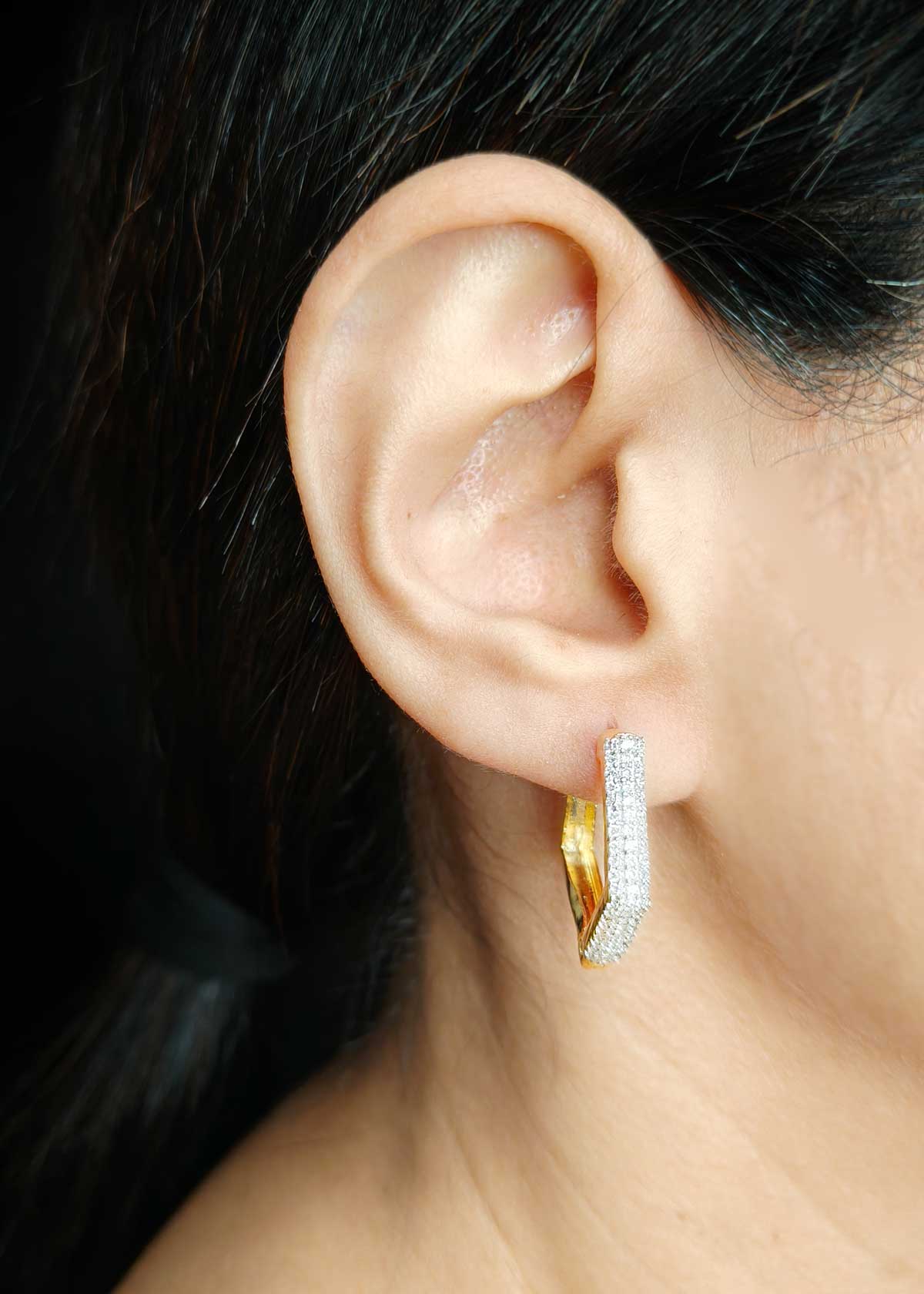 Geometric Micro Pave Diamond Gold And Silver Plated Bali Earrings For Women