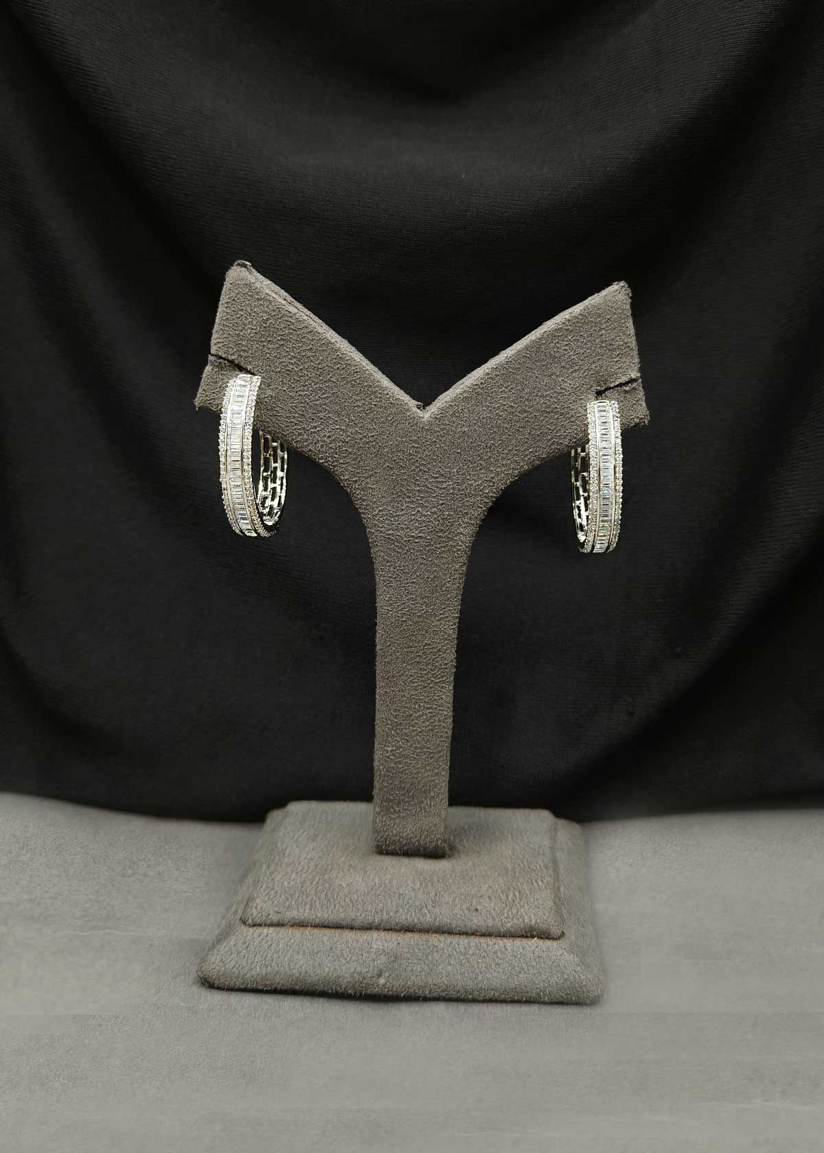 Premium Dual Tone Baguette Diamond Bali Hoop Earrings For Women