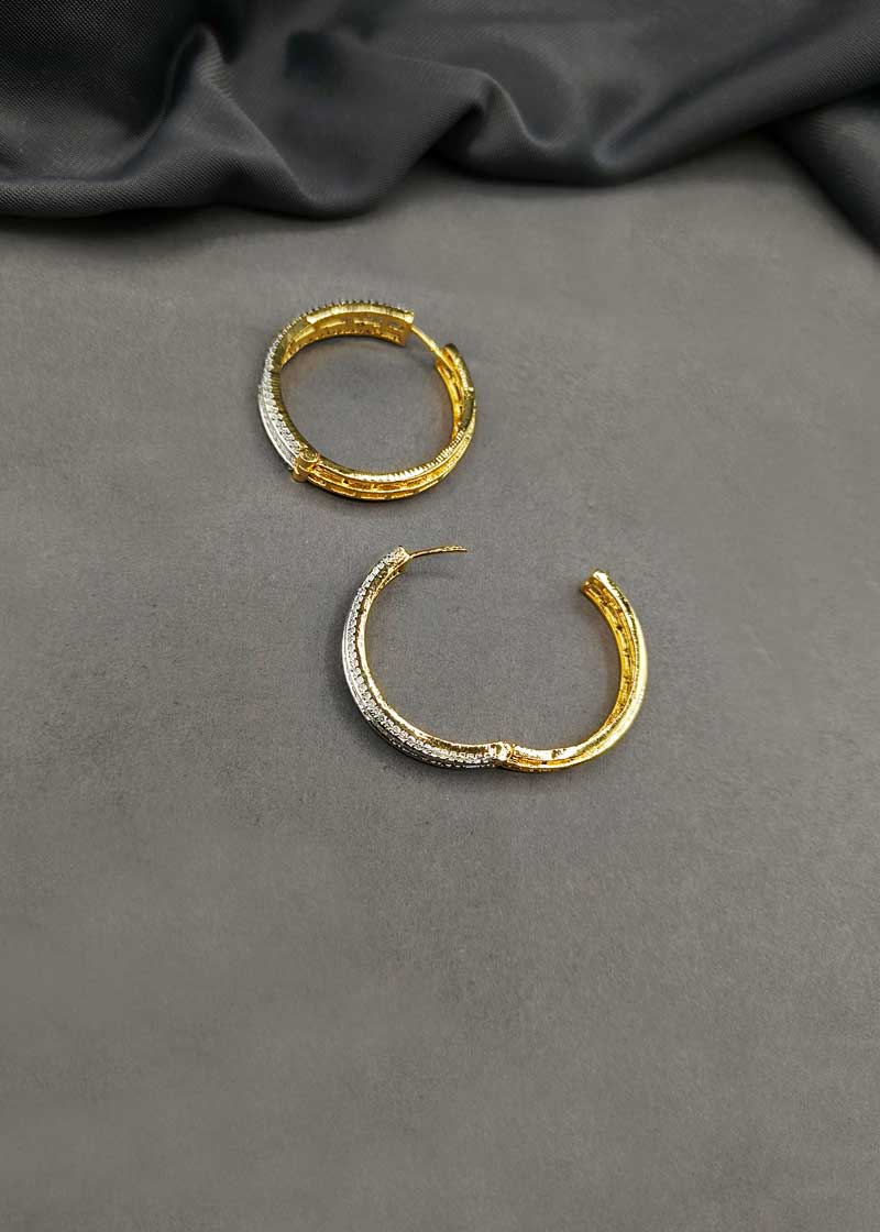 Premium Dual Tone Baguette Diamond Bali Hoop Earrings For Women