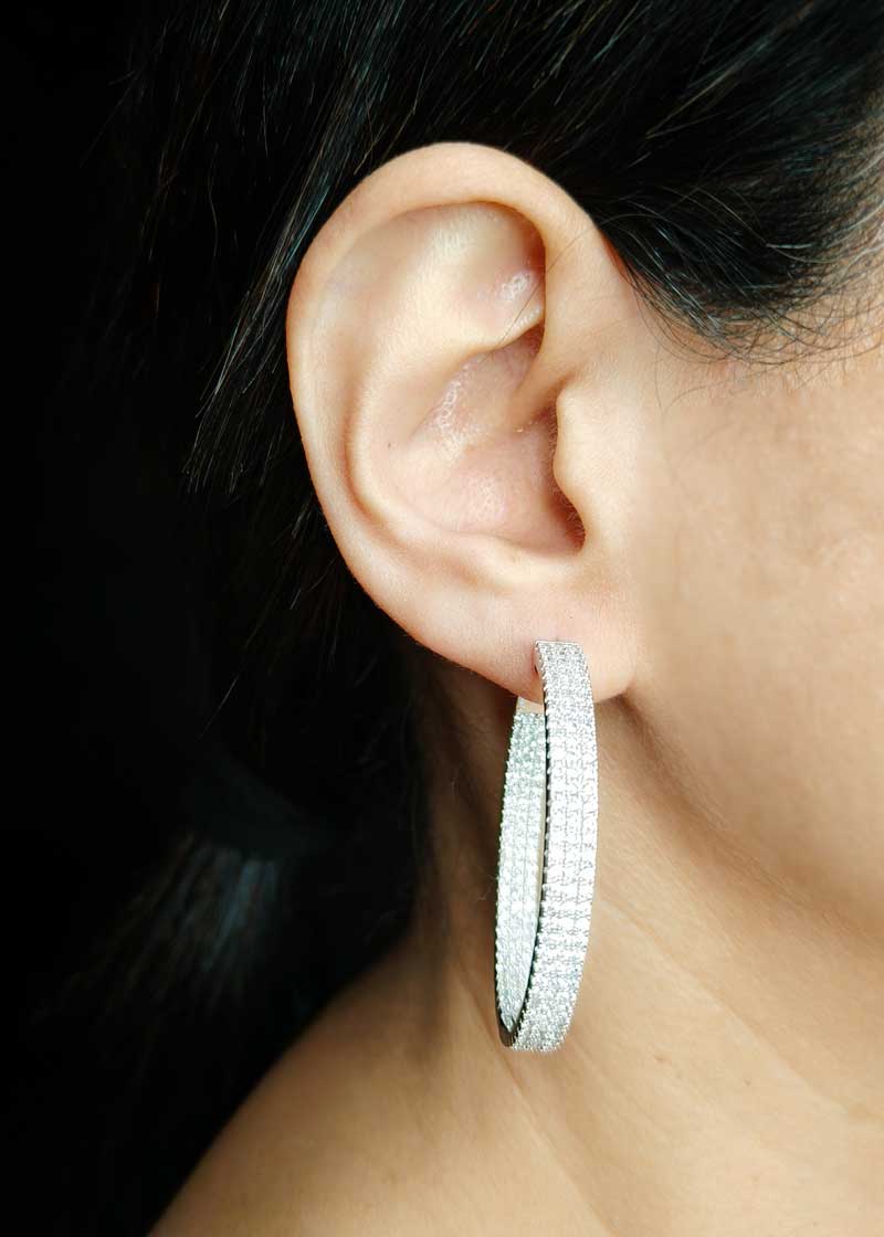 Timeless Oval Cubic Zircon Dual Tone Bali Hoop Earrings For Women