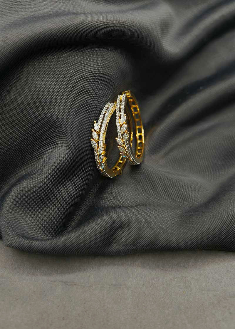 Floral Inspired Marquise Cubic Zircon Two Tone Bali Hoop Earrings For Women