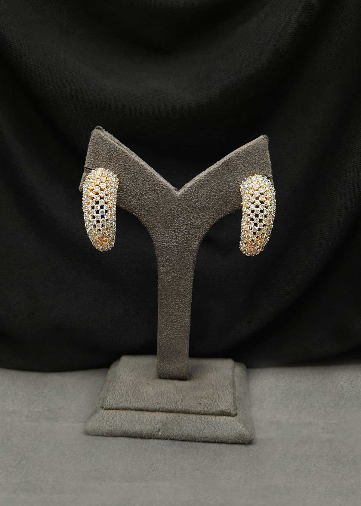 Two Tone Fancy Broad C shape Diamond Bali earring For Women