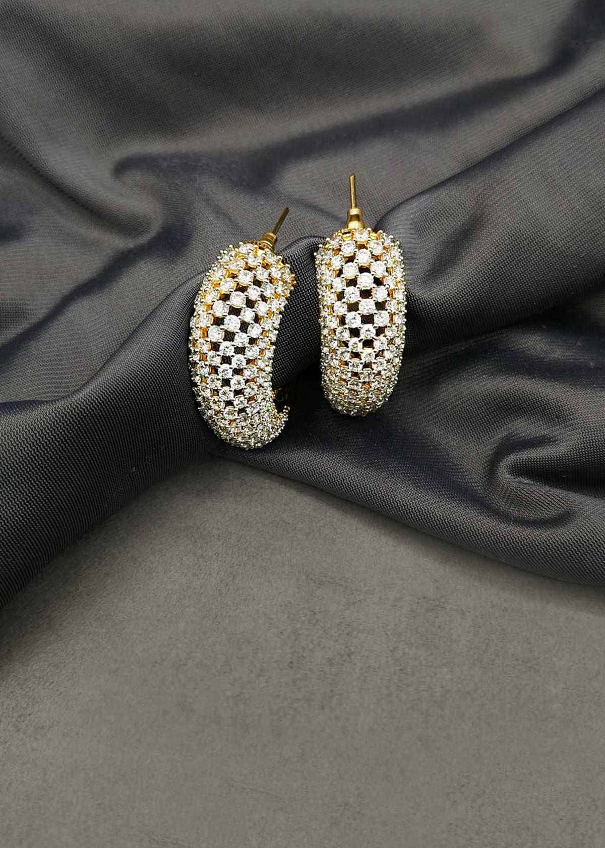 Two Tone Fancy Broad C shape Diamond Bali earring For Women