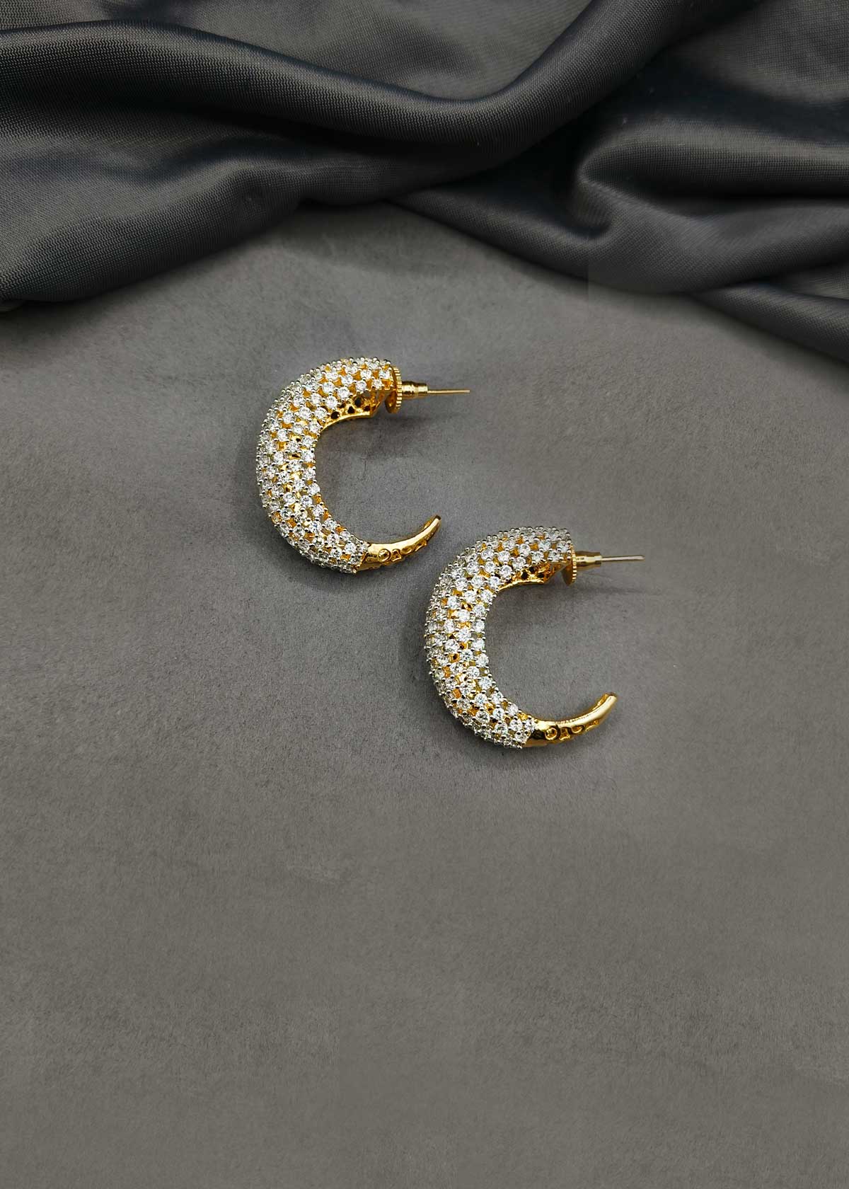 Two Tone Fancy Broad C shape Diamond Bali earring For Women