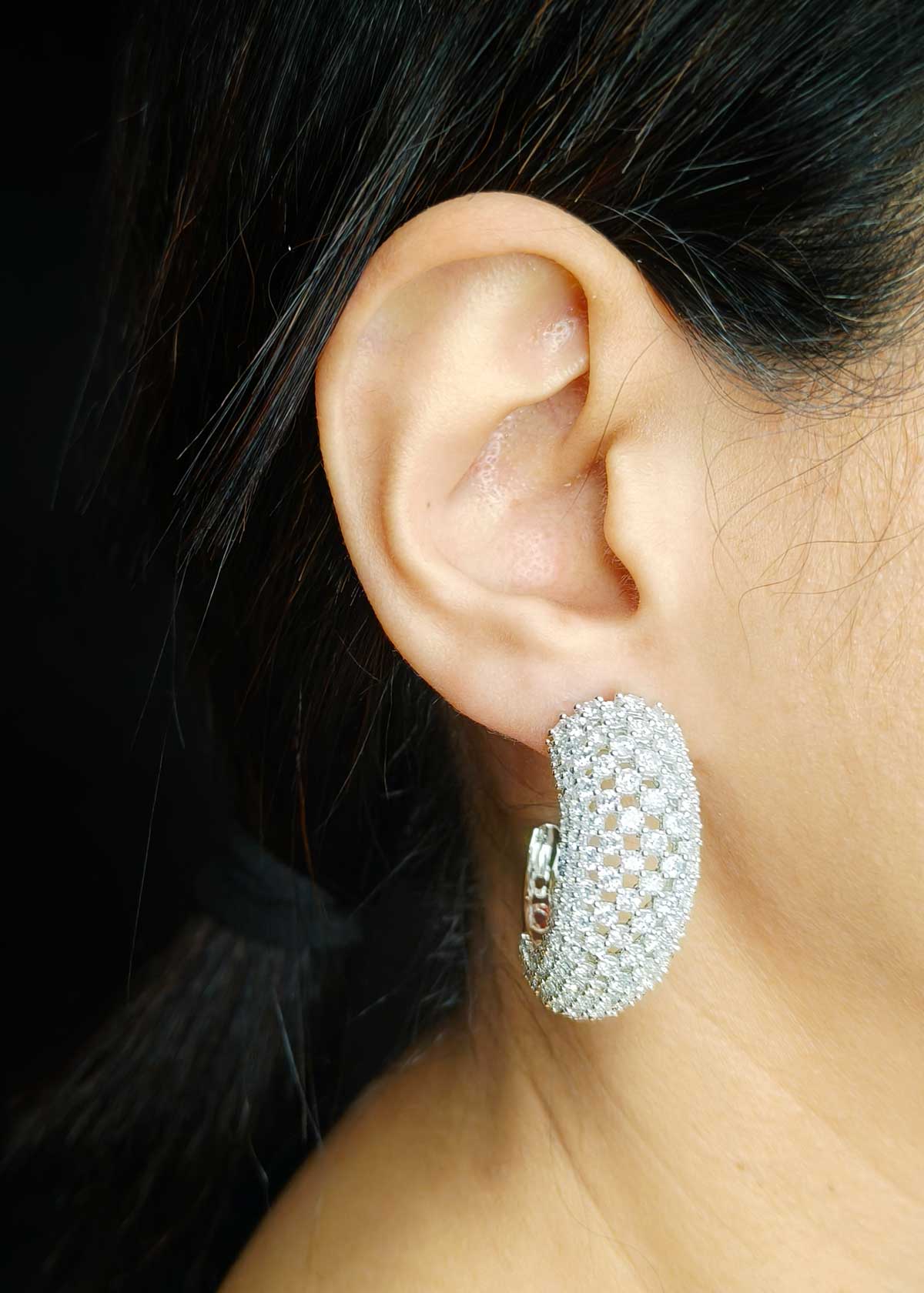 Two Tone Fancy Broad C shape Diamond Bali earring For Women
