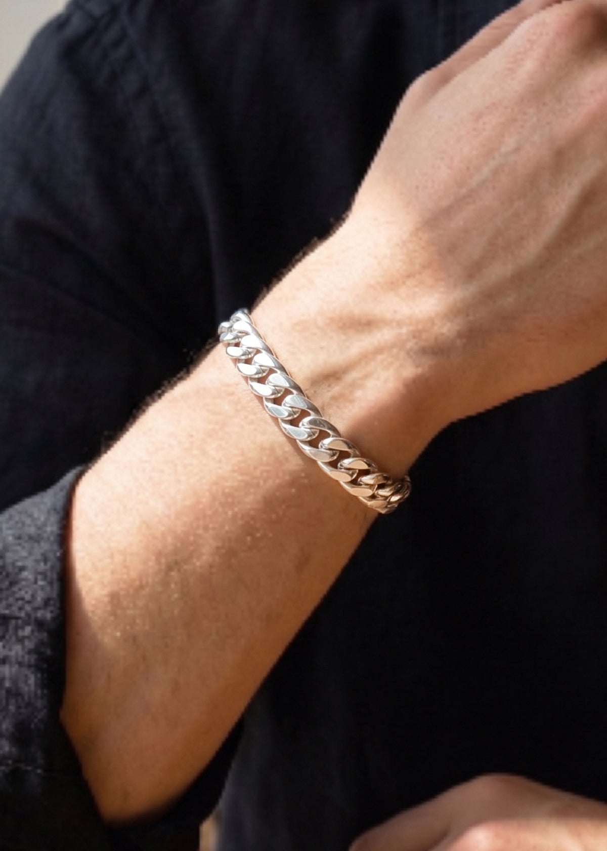 92.5 Sterling Silver Classic Heavy Flat Link Design Men's Loose Bracelet