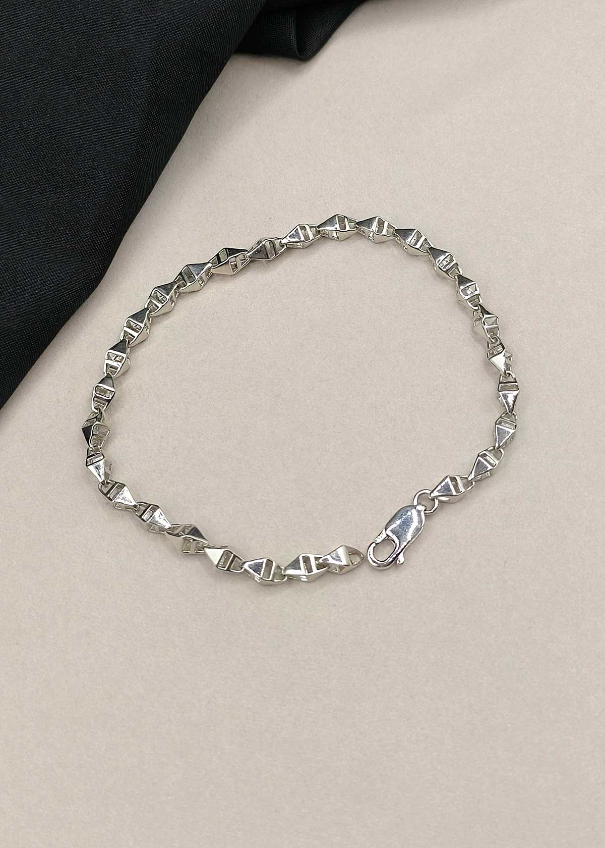 92.5 Sterling Silver Geometric Link Loose Bracelet For Men