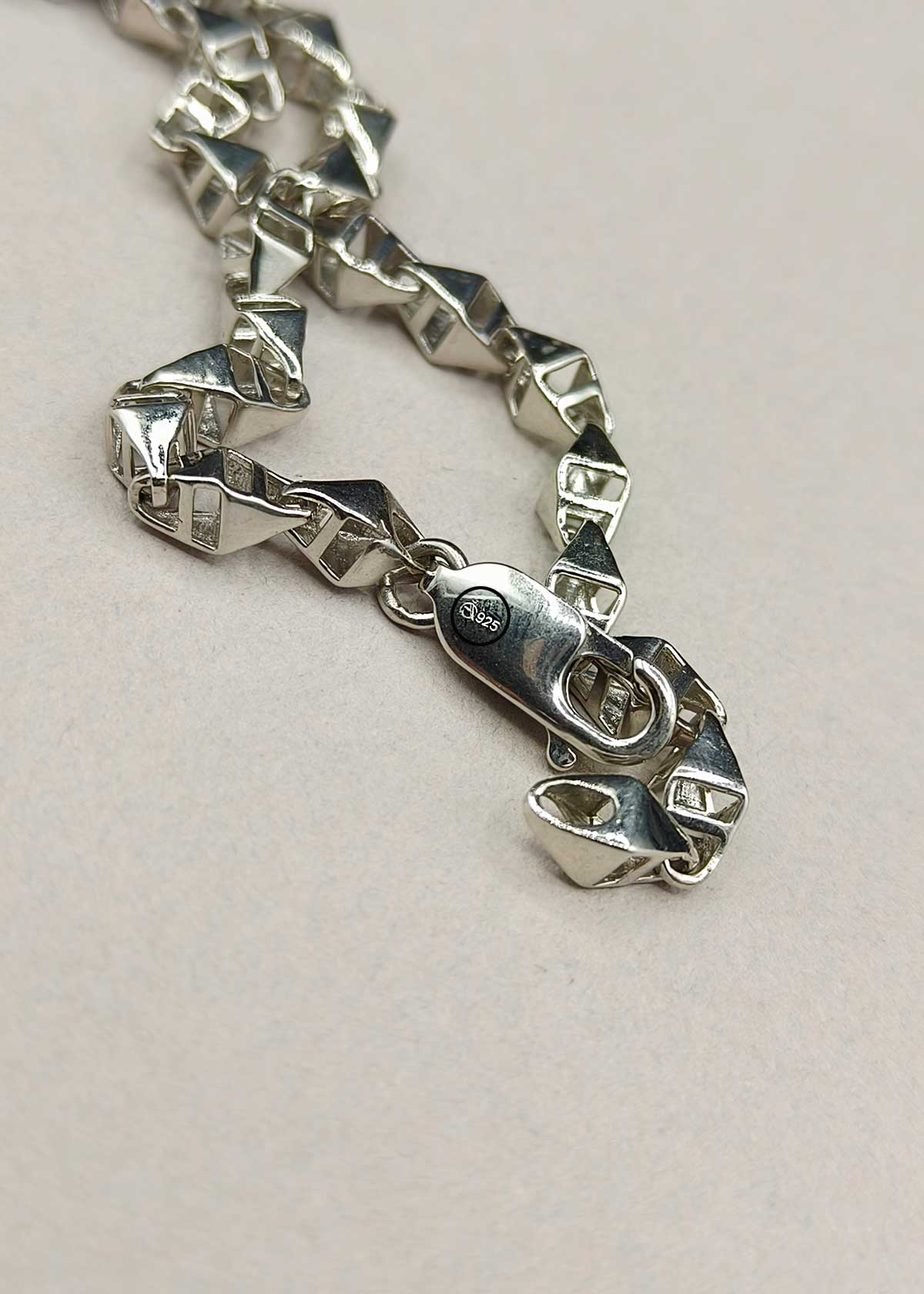 92.5 Sterling Silver Geometric Link Loose Bracelet For Men