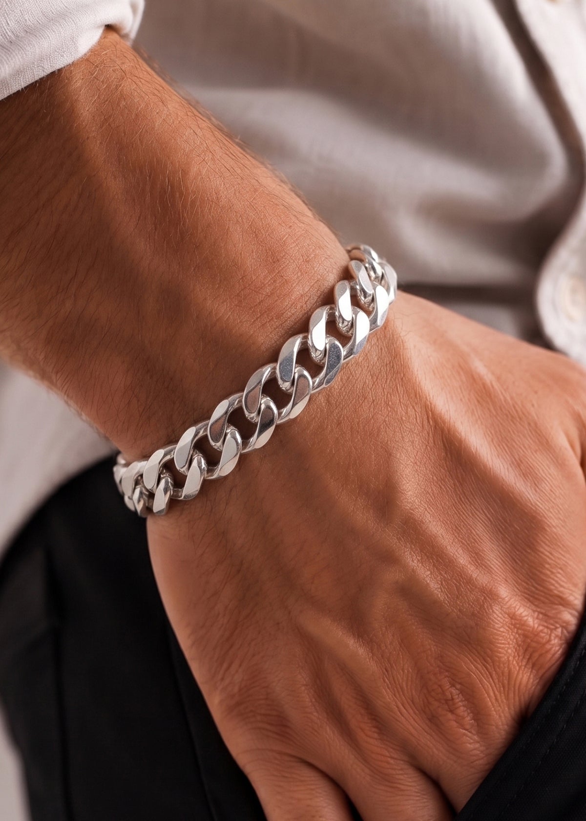 92.5 Sterling Silver Heavy Bold Curb Chain Men’s Loose Bracelet