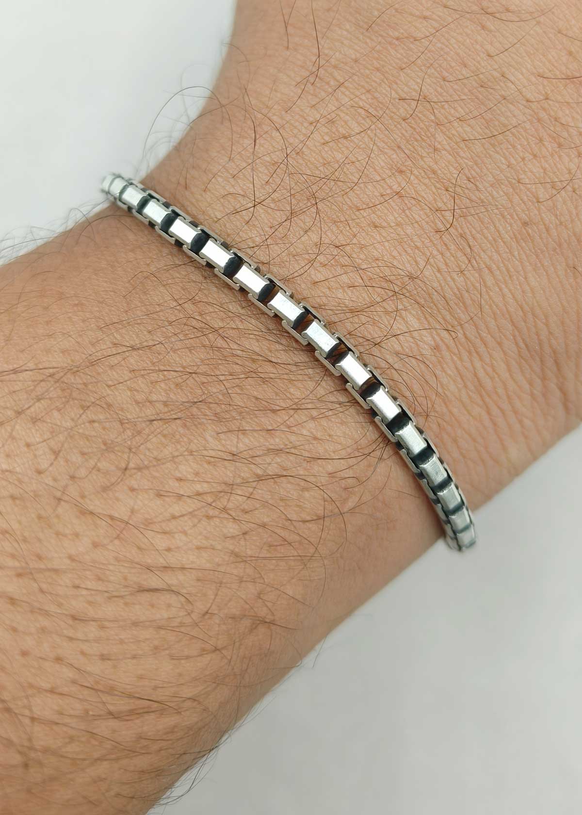 92.5 Sterling Silver Box Chain Loose Bracelet For Men