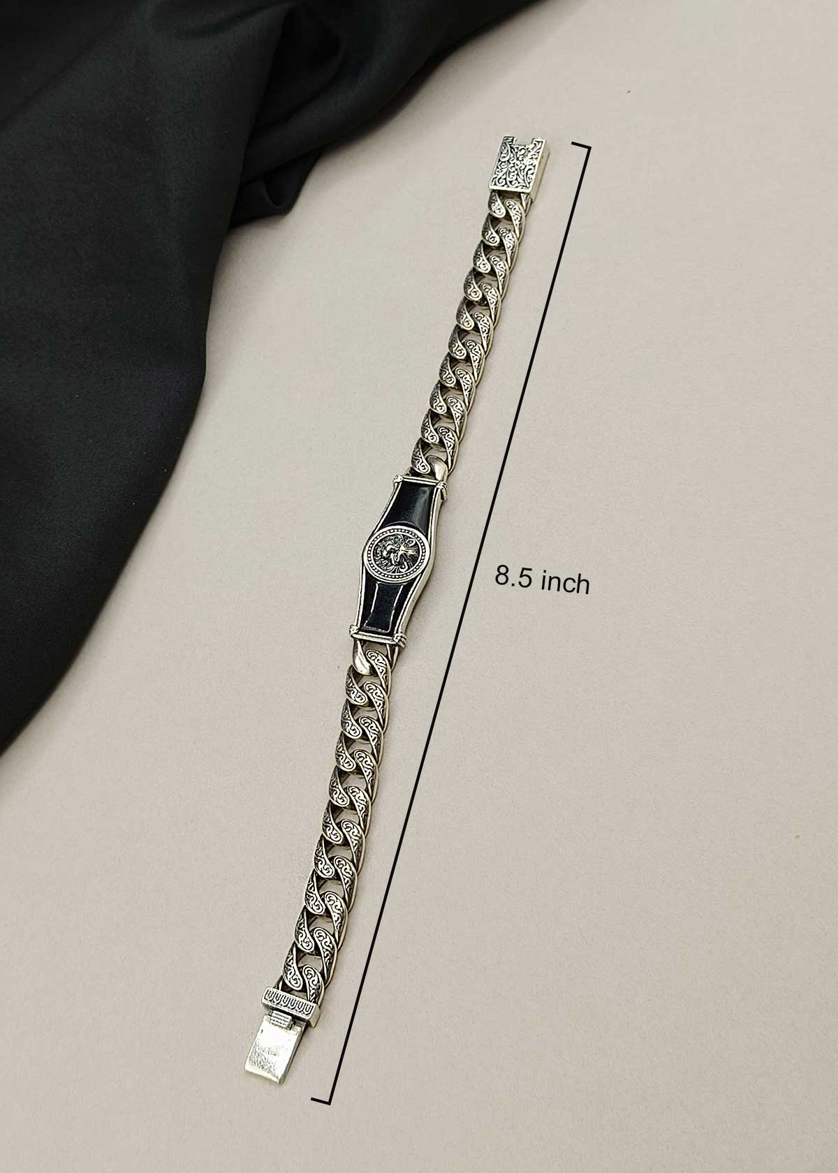 92.5 Sterling Silver Lion Symbol Oxidized Curb Chain Men’s Bracelet