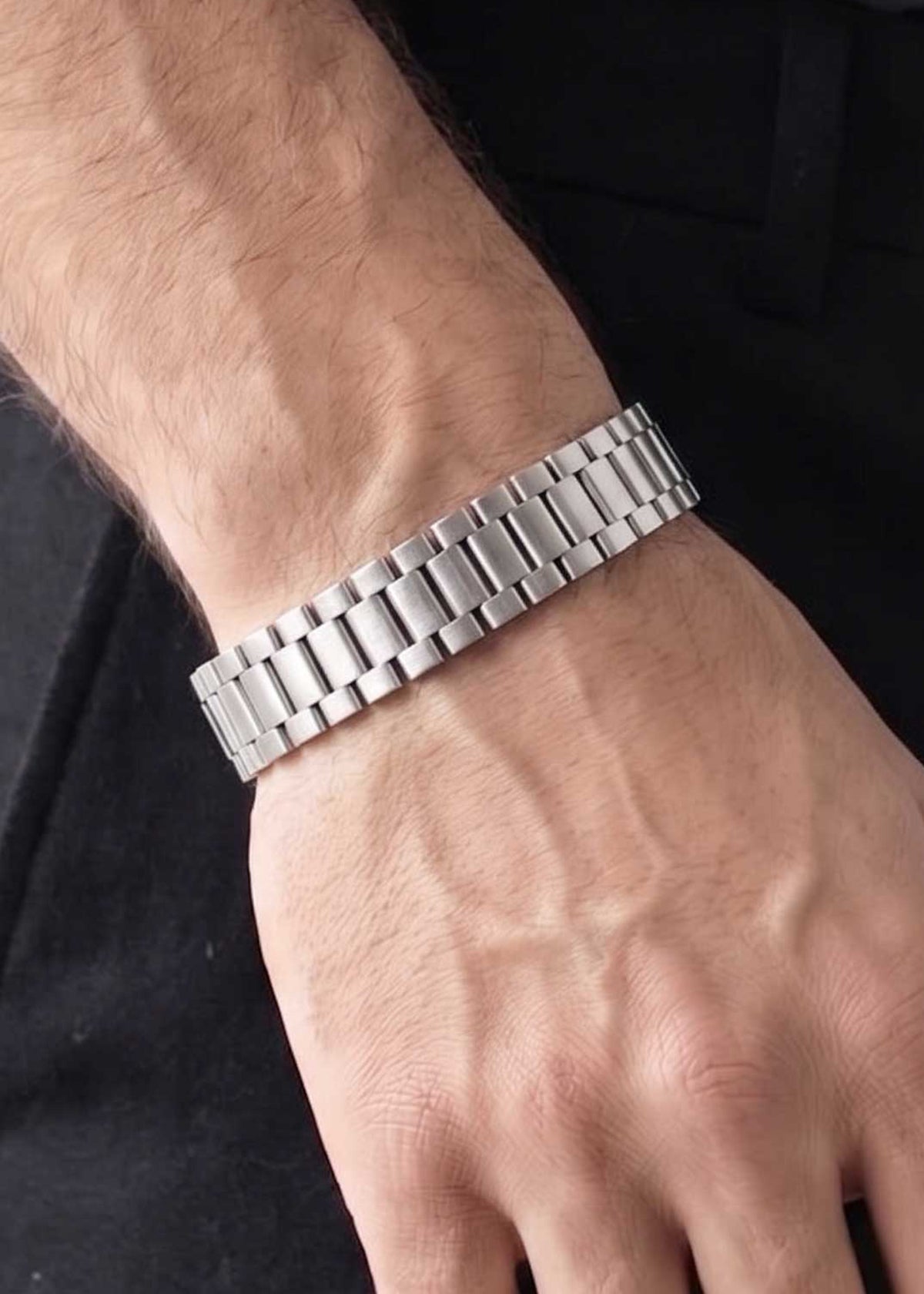 92.5 Sterling Silver Watch Style Broad Link Bracelet For Men