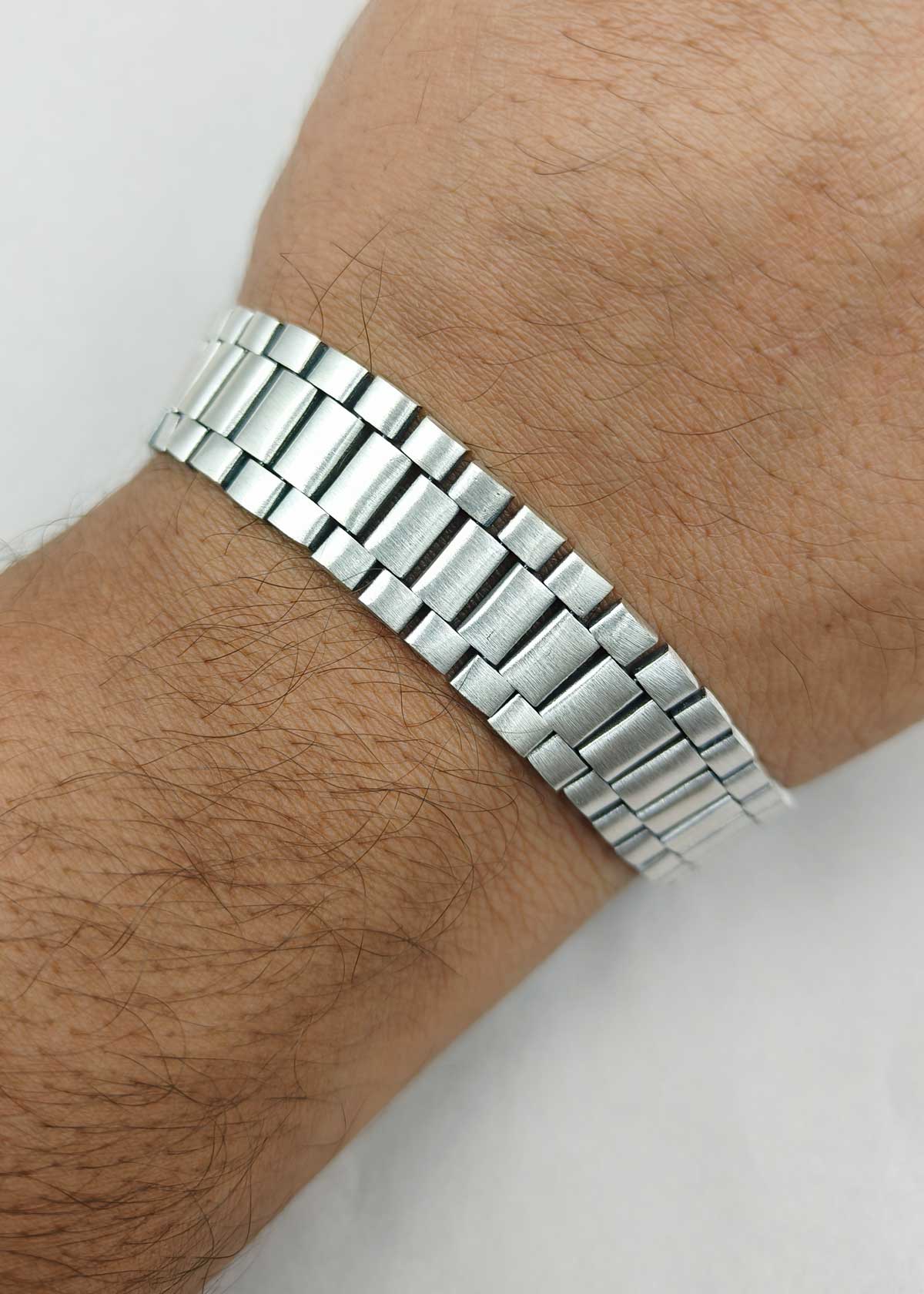 92.5 Sterling Silver Watch Style Link Bracelet For Men
