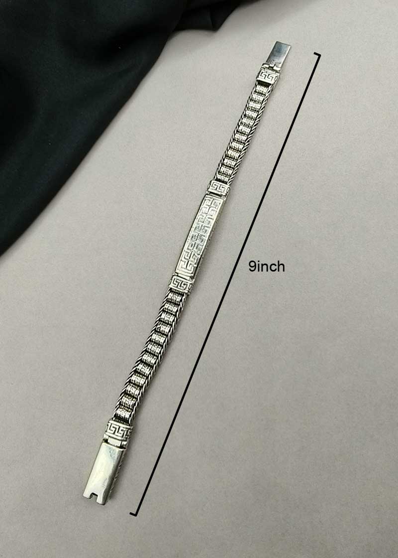 92.5 Sterling Silver Oxidized Greek Key Pattern Men's Bracelet