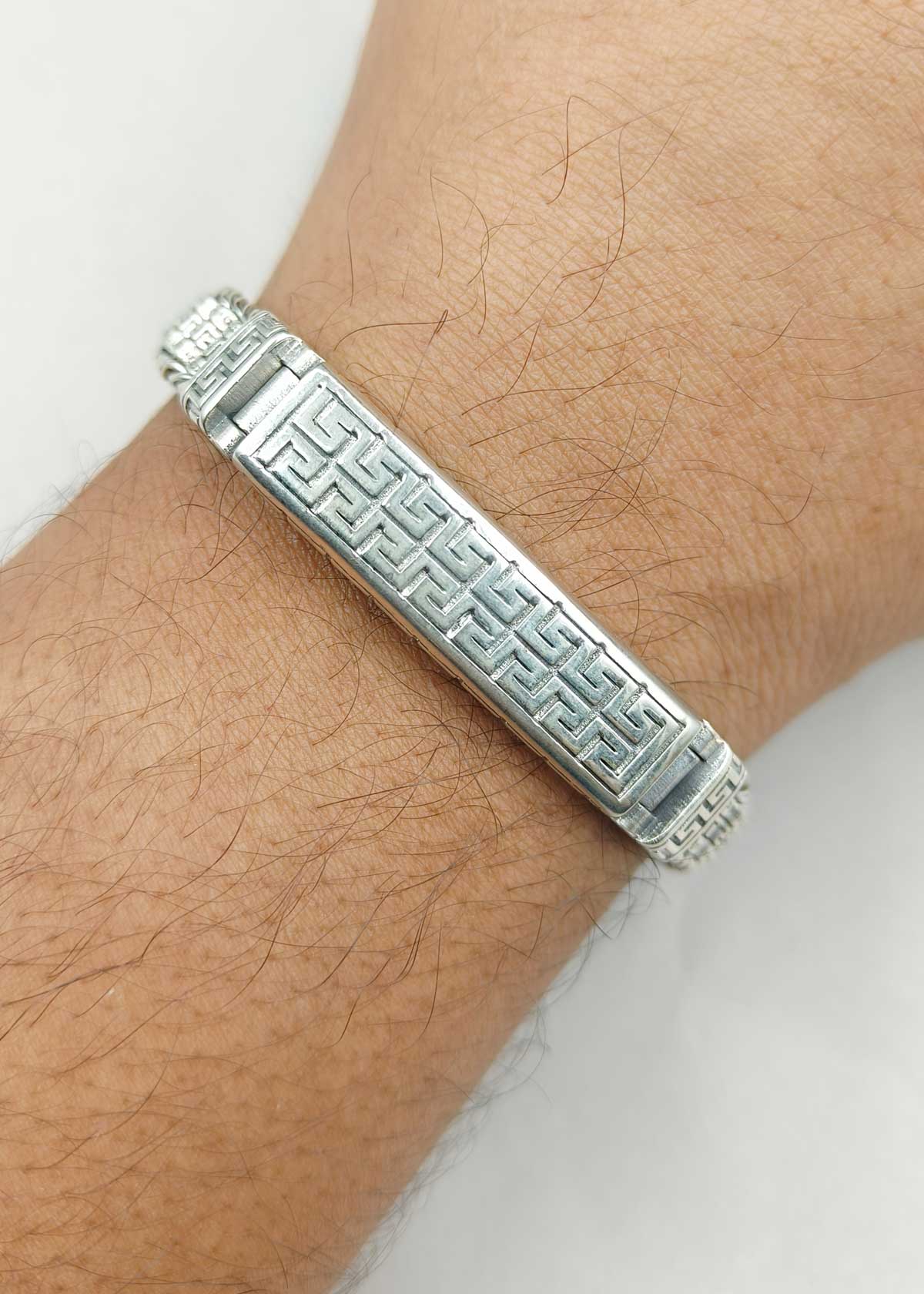 92.5 Sterling Silver Oxidized Greek Key Pattern Men's Bracelet
