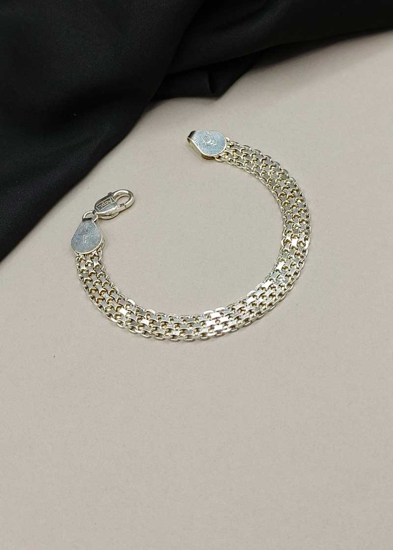 92.5 Sterling Silver Multi Row Statement Loose Bracelet For Men