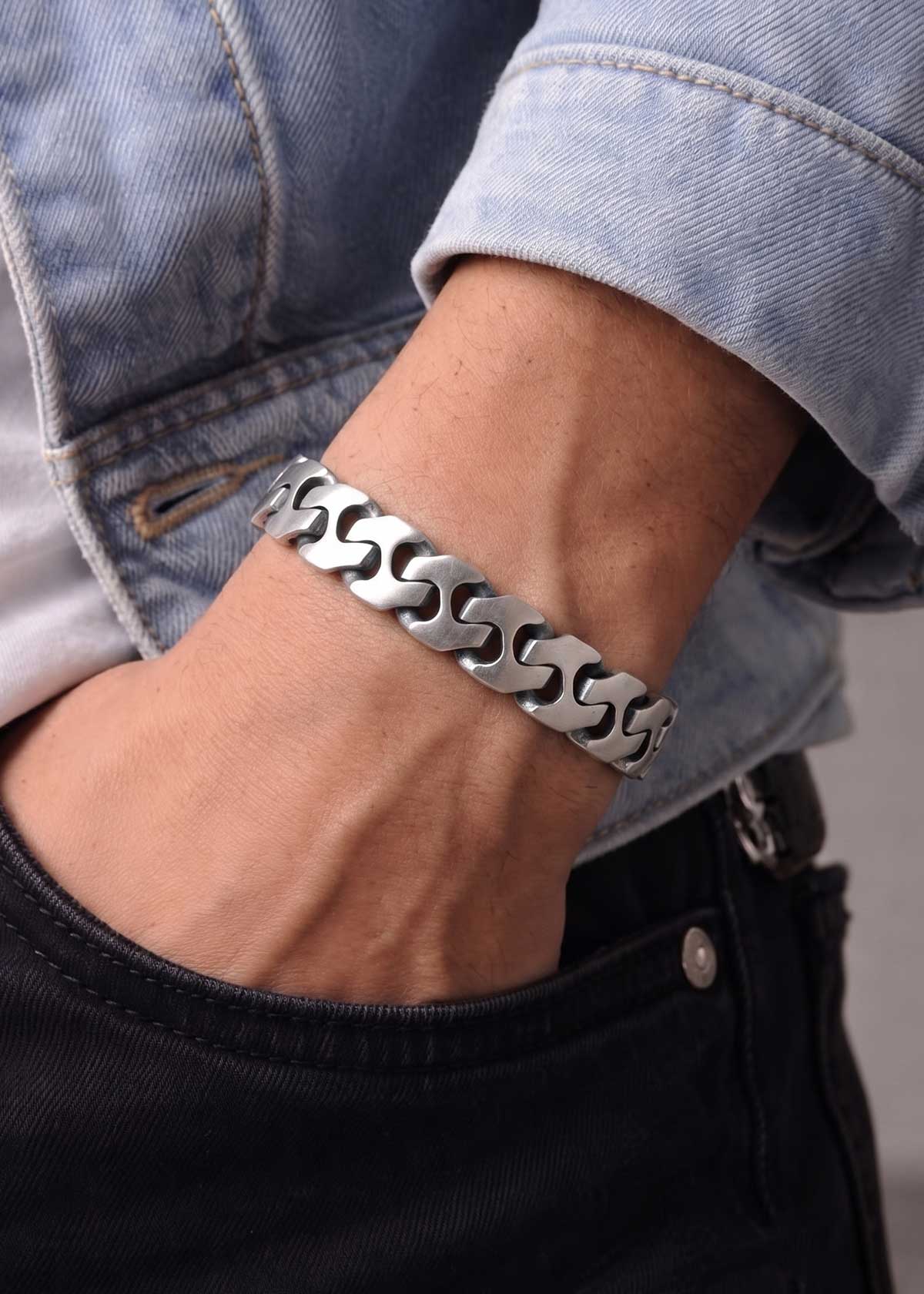 92.5 Sterling Silver Heavy Curb Link Loose Bracelet For Men