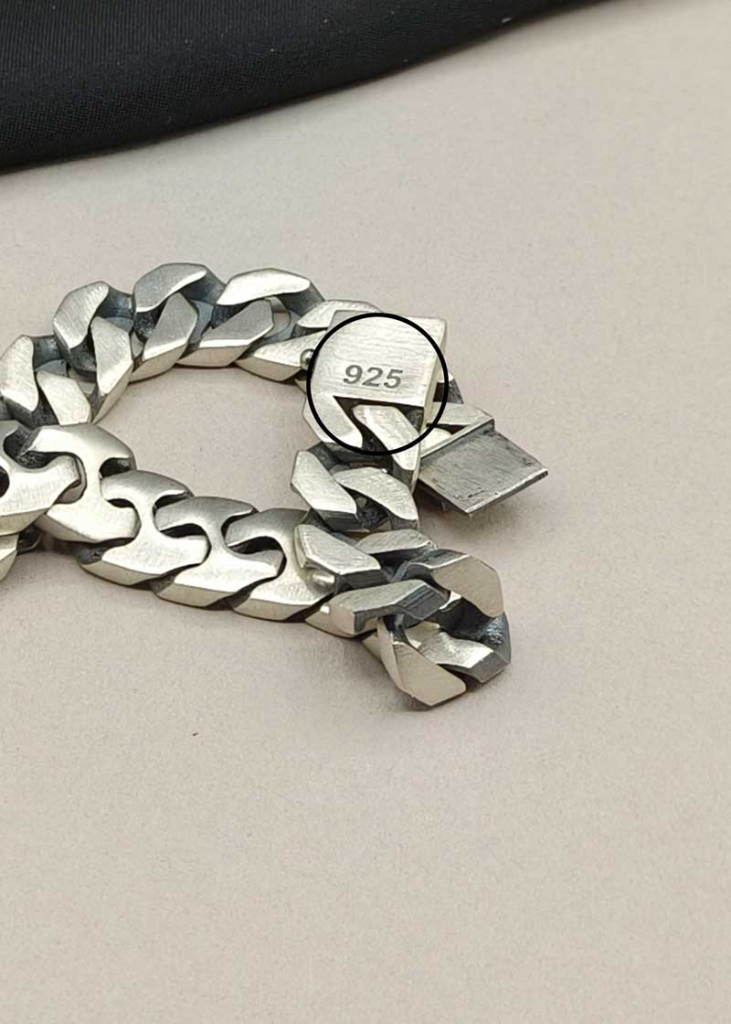 92.5 Sterling Silver Heavy Curb Link Loose Bracelet For Men