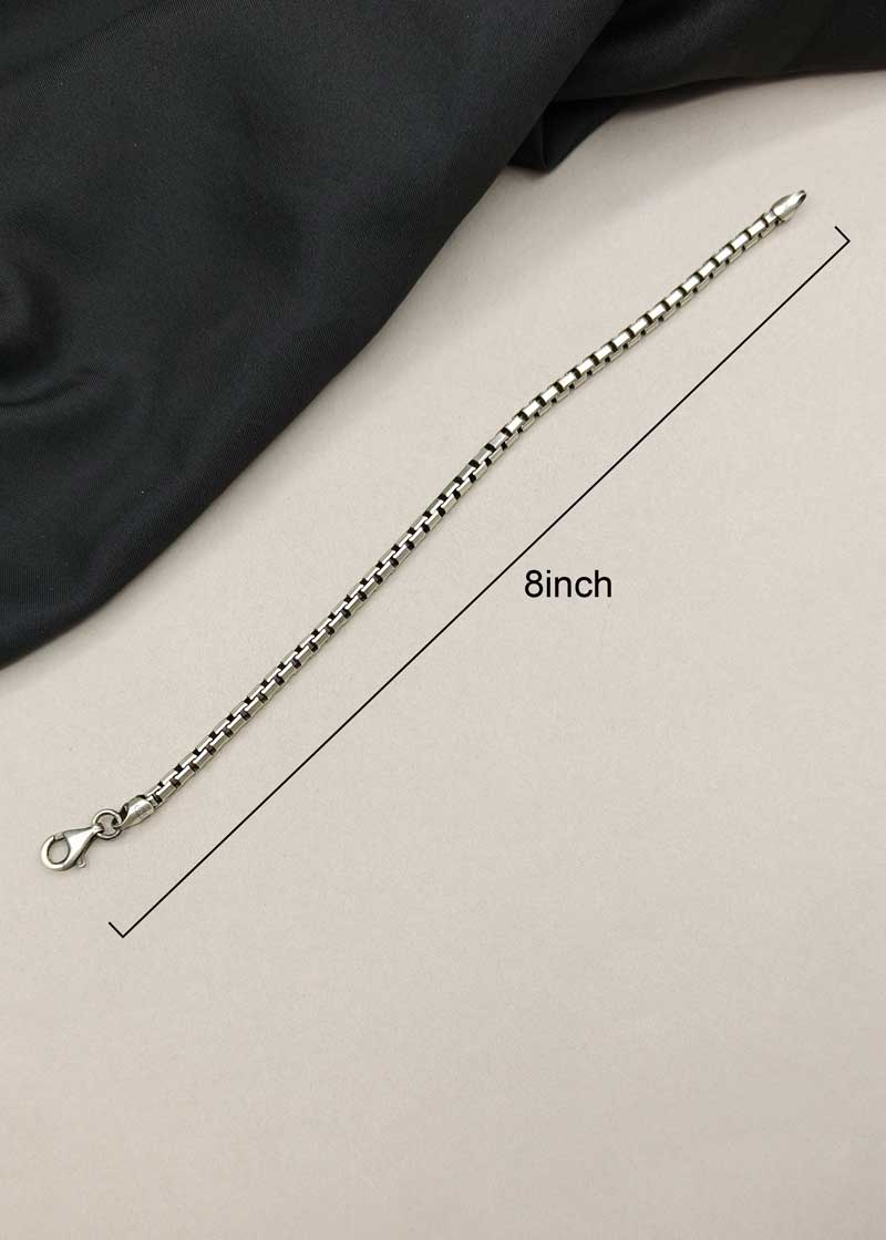 92.5 Sterling Silver Box Link Loose Bracelet For Men
