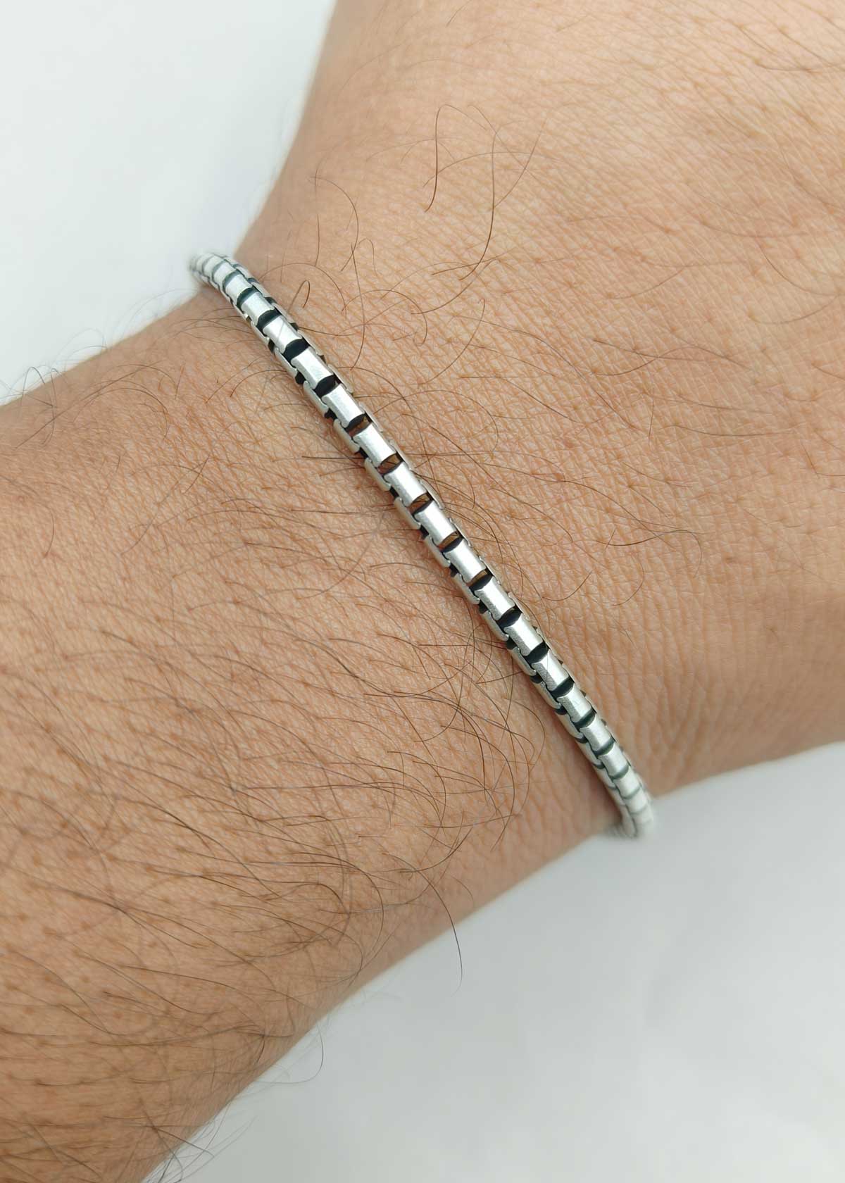 92.5 Sterling Silver Box Link Loose Bracelet For Men