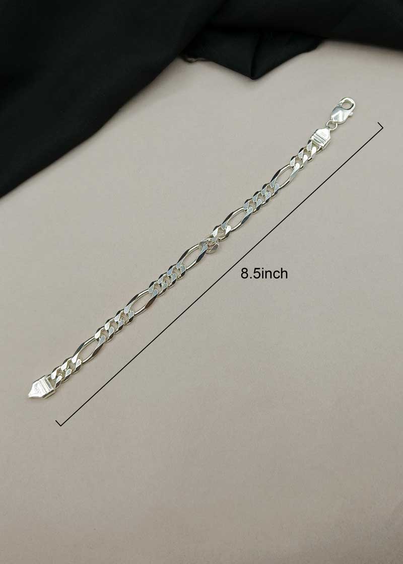 92.5 Sterling Silver Solid Figaro Link Chain Loose Bracelet For Men