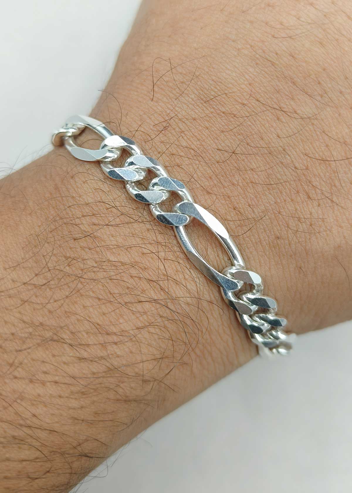 92.5 Sterling Silver Solid Figaro Link Chain Loose Bracelet For Men
