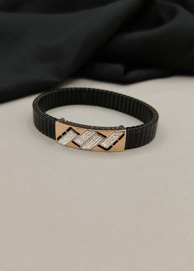 92.5 Sterling Silver Geometric Cubic Zircon Rose Gold Plated Men's Flexible Bracelet