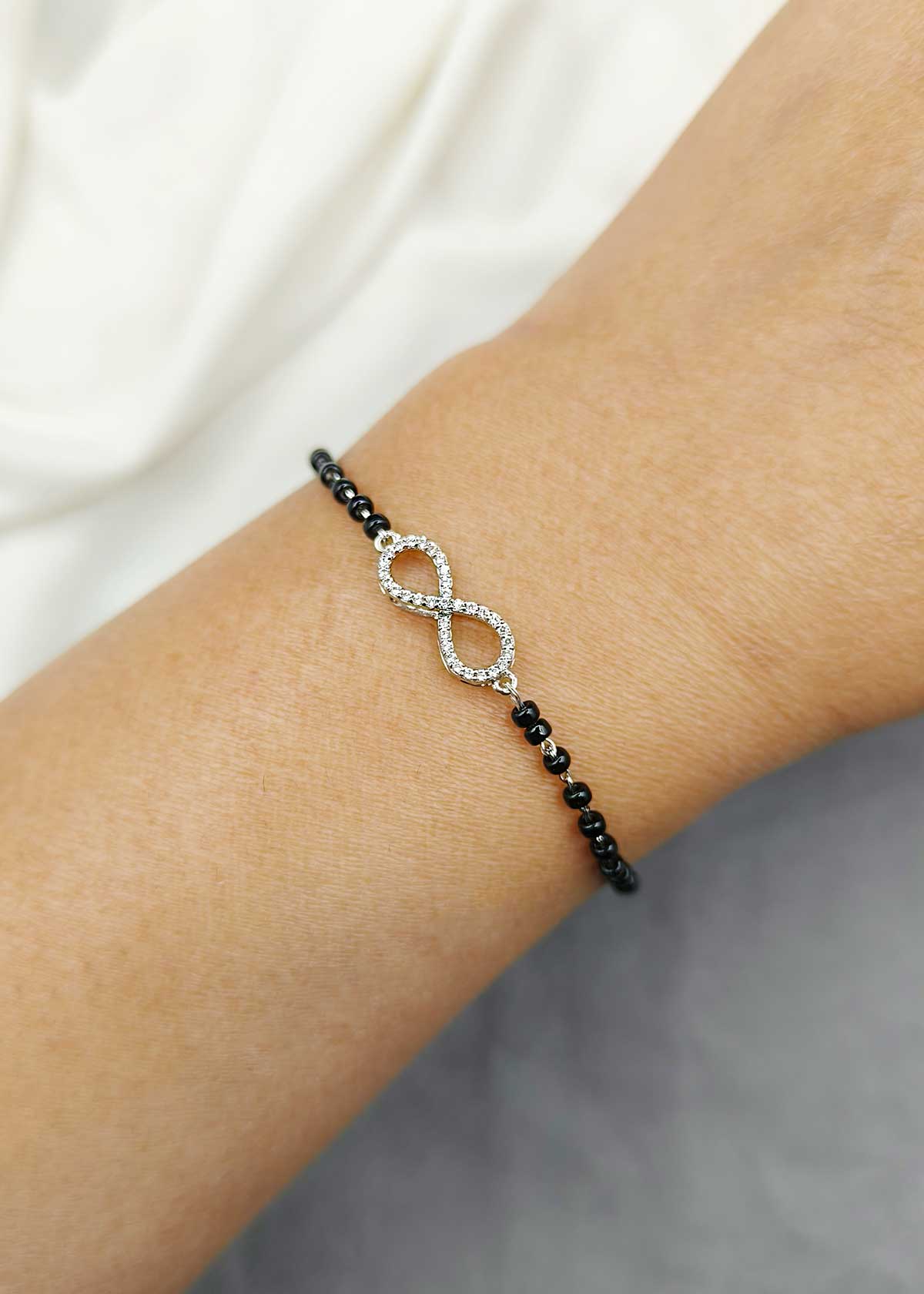 92.5 Sterling Silver Cubic Zircon Infinity Mangalsutra Loose Bracelet