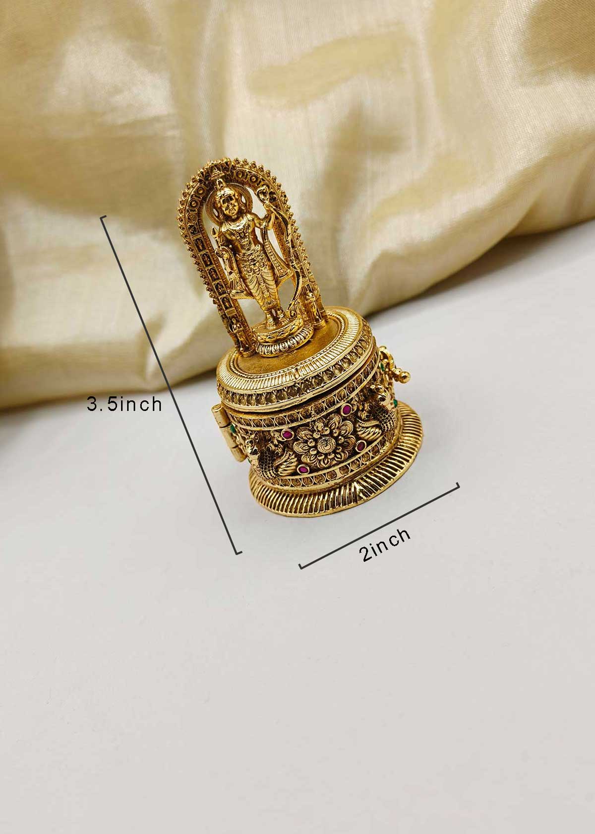 Antique Gold Plated Lord Ram Swivel Kumkum Box / Sindoor Box