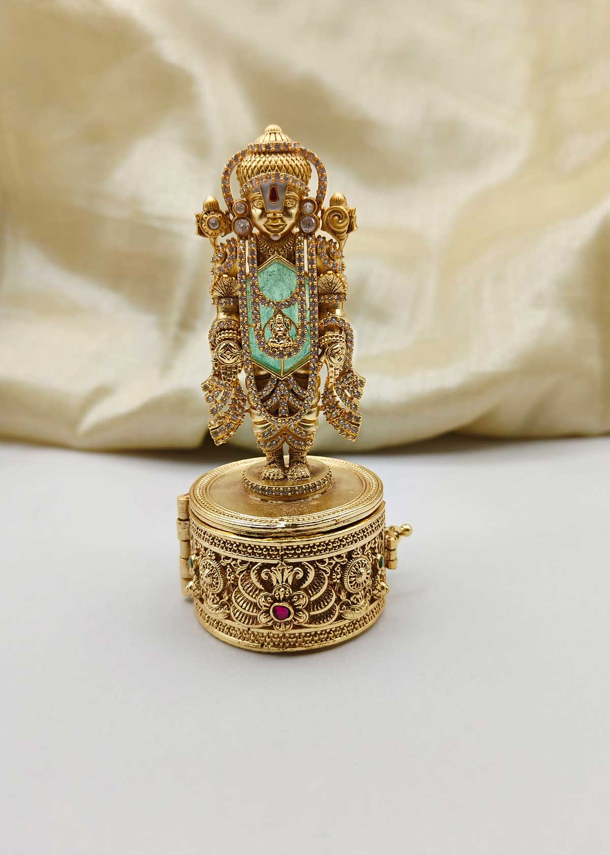 Tirupati Balaji Gold Plated With Cubic Zircon Sindoor Box / Kumkum Box