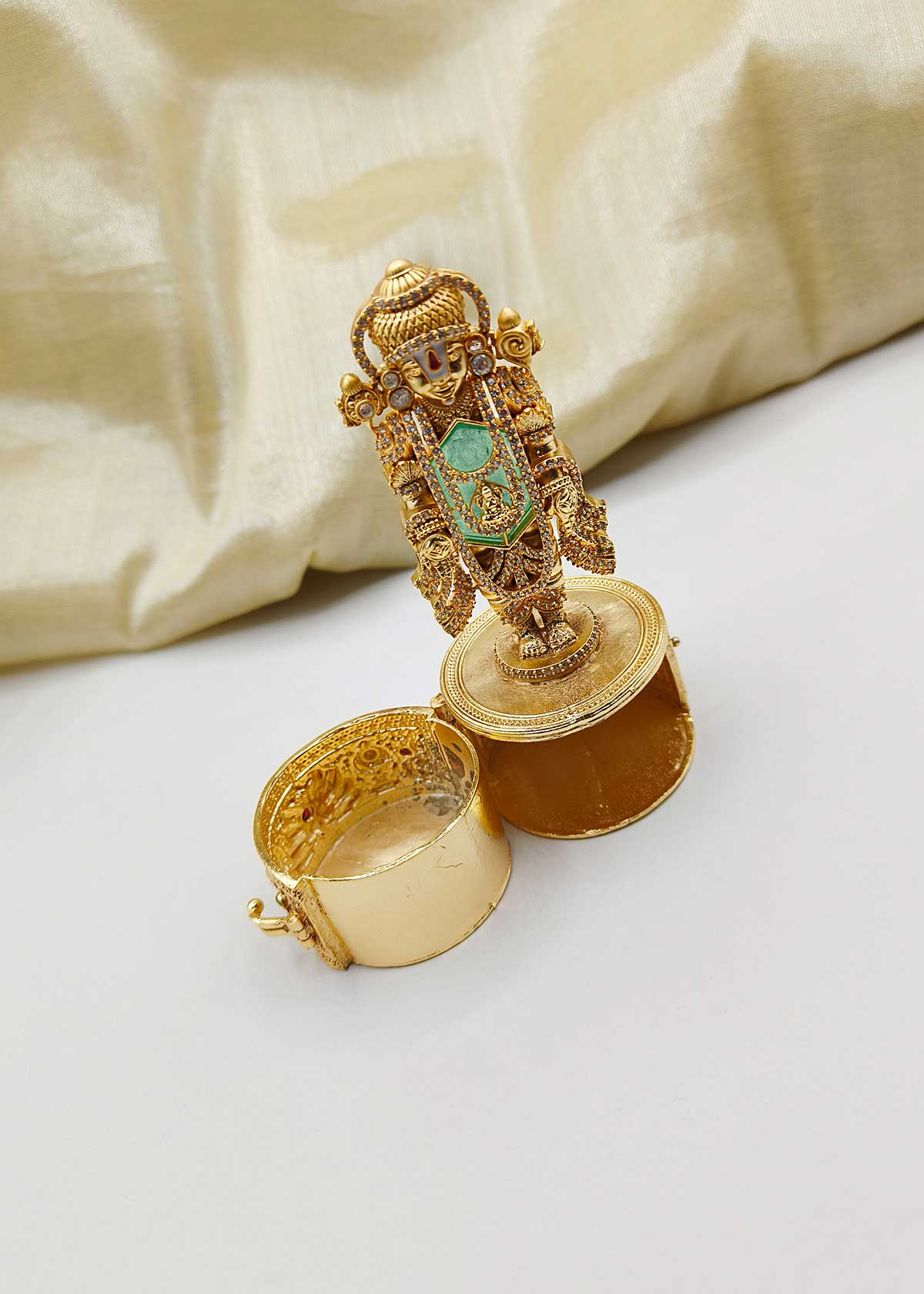 Tirupati Balaji Gold Plated With Cubic Zircon Sindoor Box / Kumkum Box