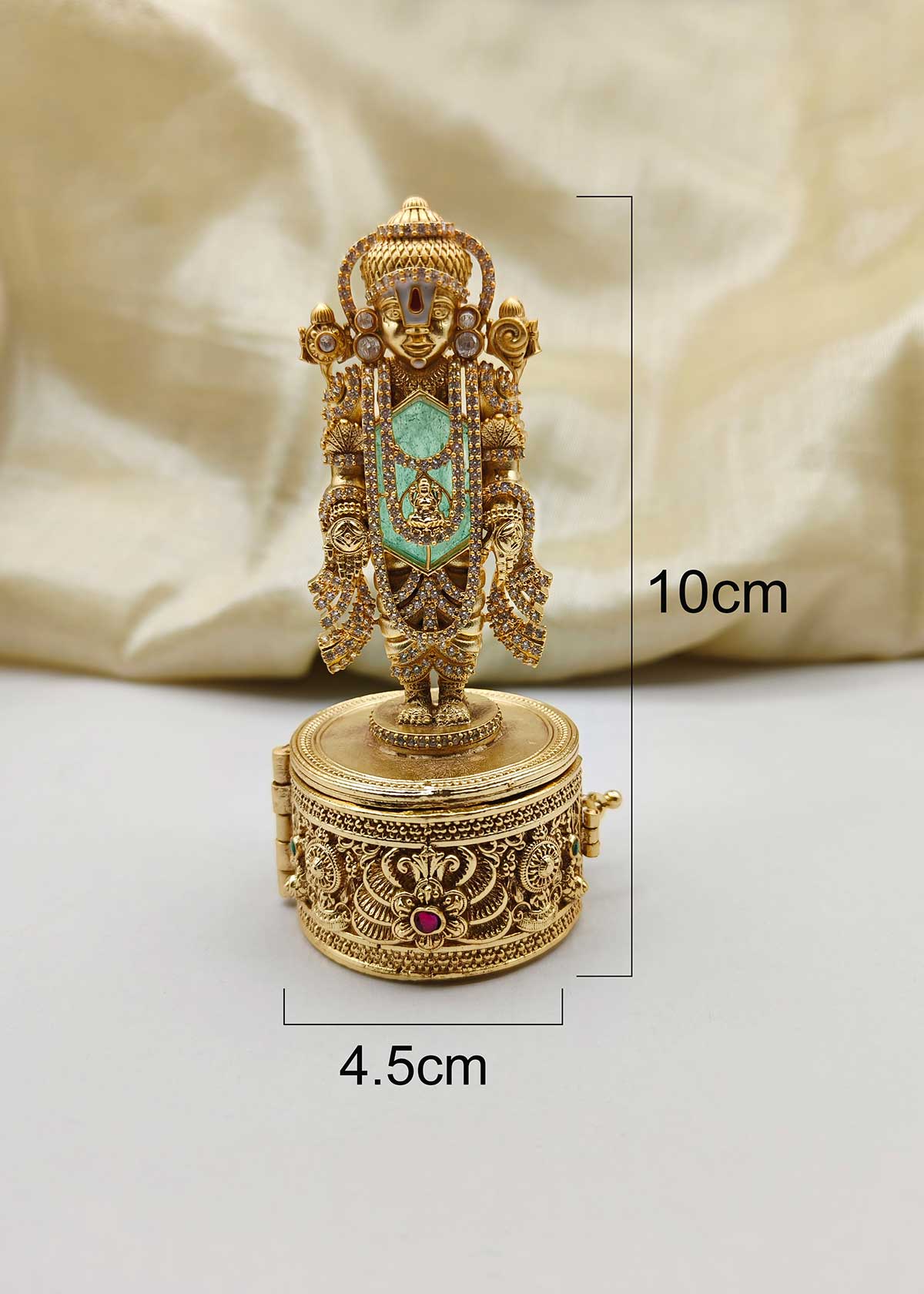 Tirupati Balaji Gold Plated With Cubic Zircon Sindoor Box / Kumkum Box