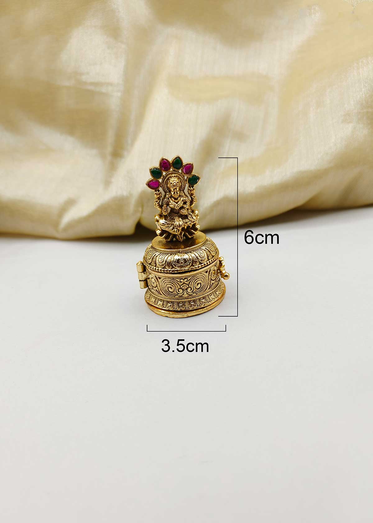 Heritage Antique Gold Plated Goddess Lakshmi Kumkum Box/ Sindoor Box