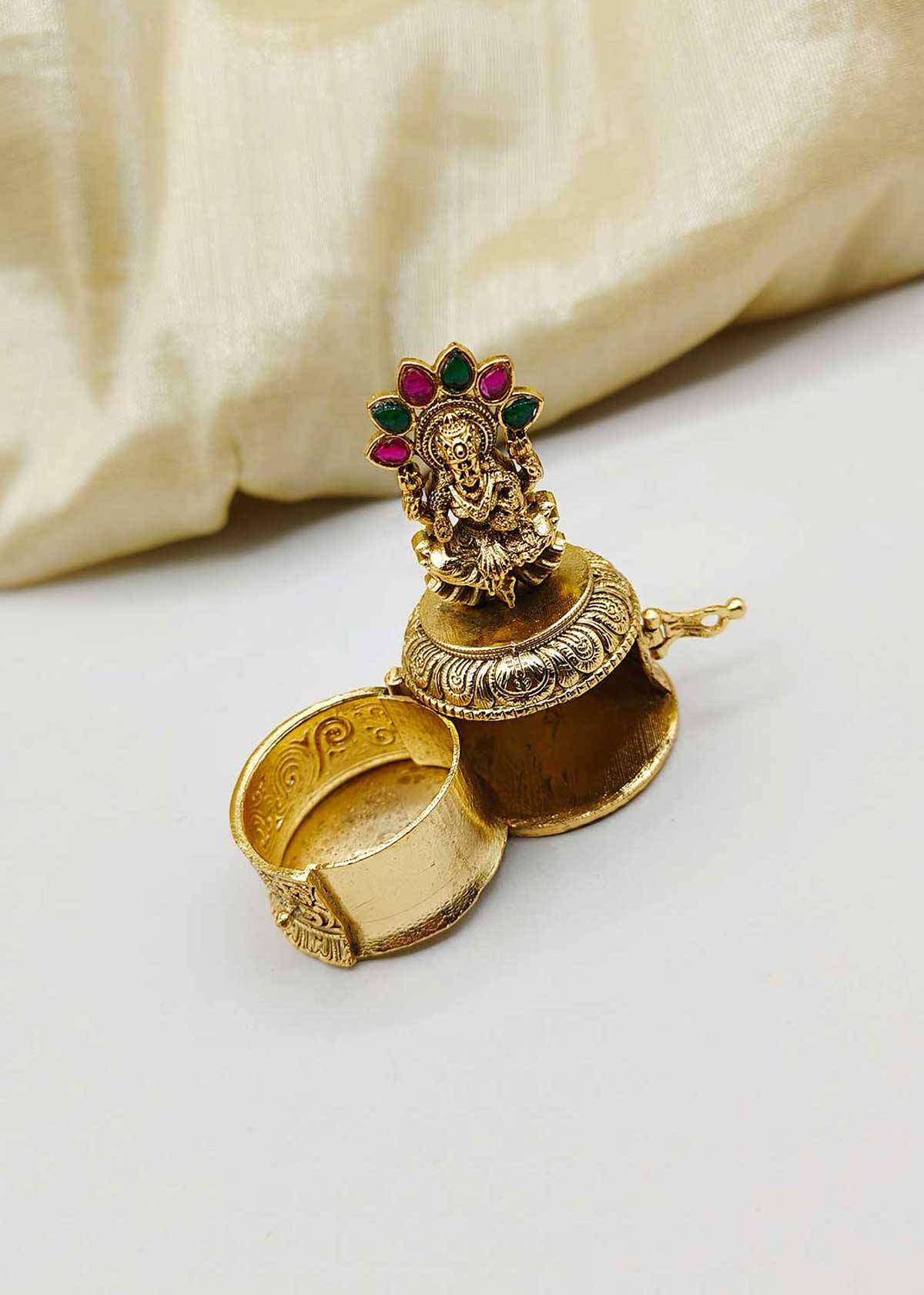 Heritage Antique Gold Plated Goddess Lakshmi Kumkum Box/ Sindoor Box