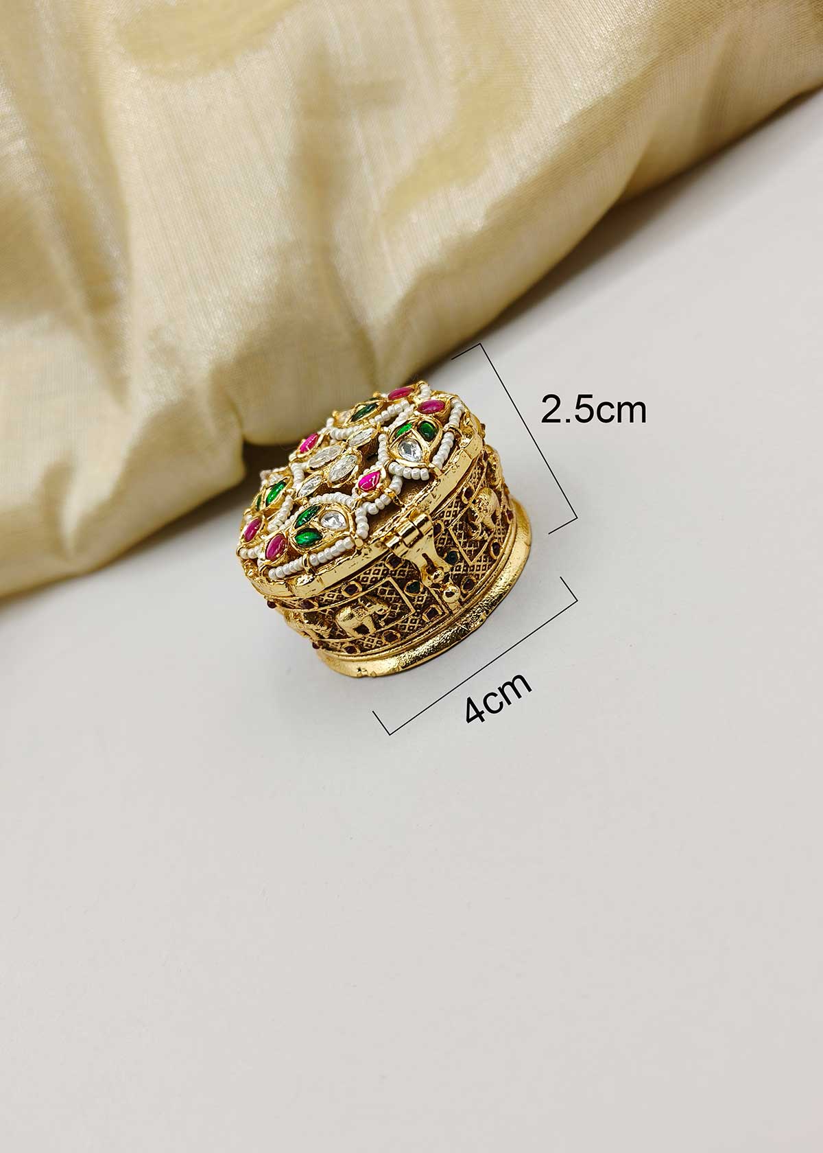 Floral Antique Gold Plated Kundan And Pearl Kumkum Box/ Sindoor Box