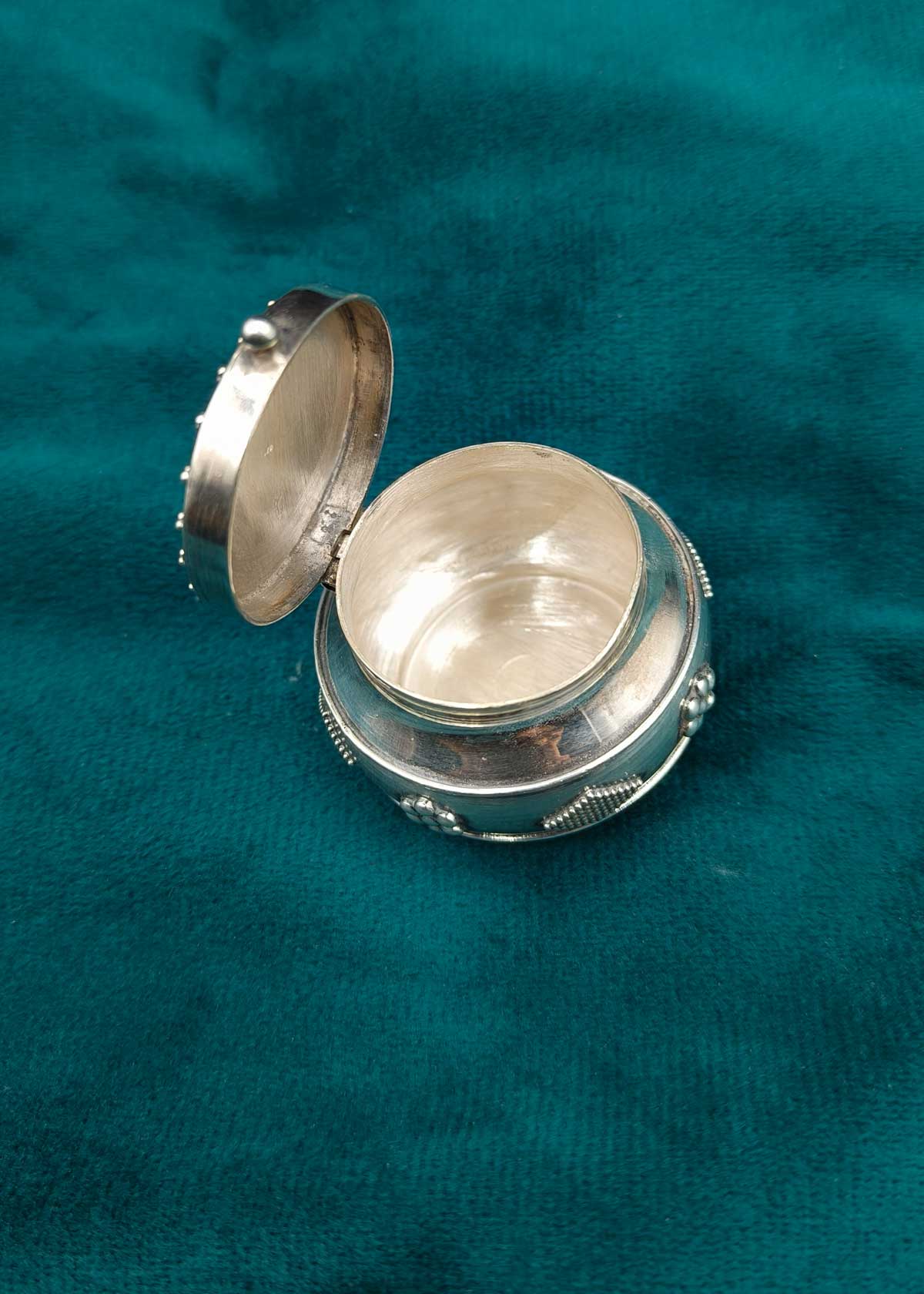 92.5 Sterling Silver Kumkum Box/ Kumkum Box With Sun Motif Design