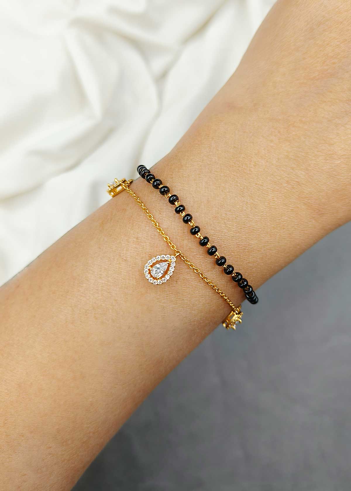 Modern Teardrop Design Charm Gold Plated Cubic Zircon Mangalsutra Loose Bracelet