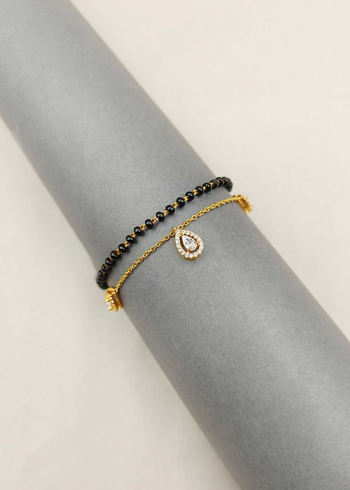 Modern Teardrop Design Charm Gold Plated Cubic Zircon Mangalsutra Loose Bracelet